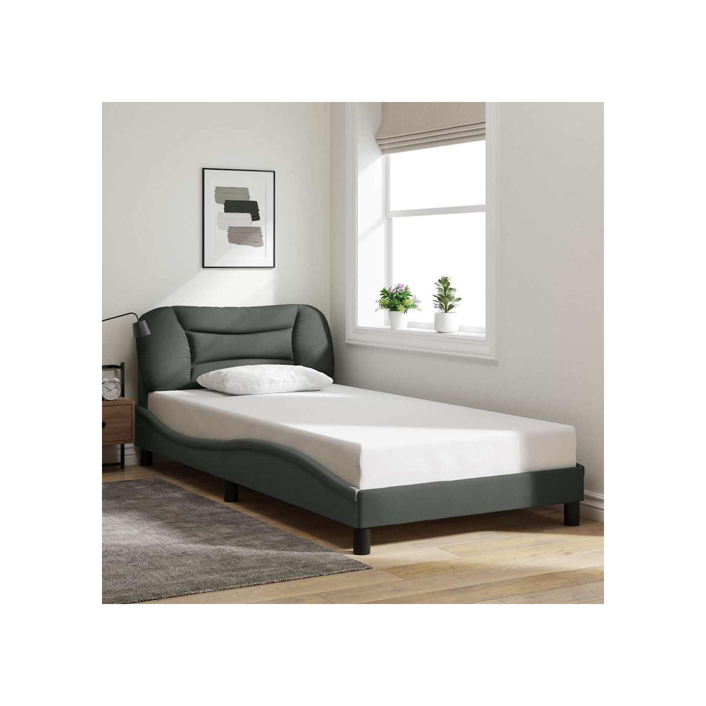 Cadre de lit sans matelas Hvar gris foncé 100x200 cm tissu