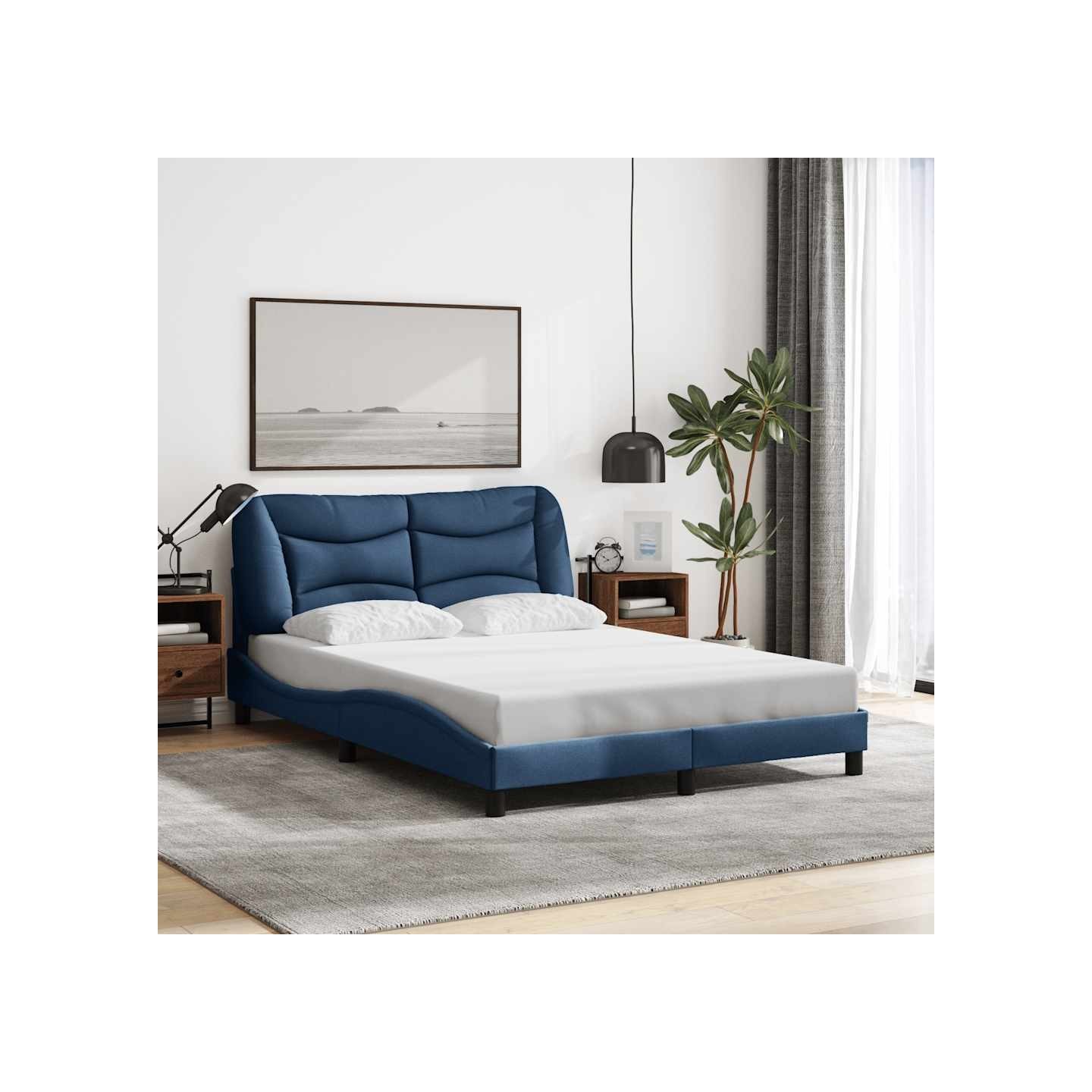 Cadre de lit sans matelas Hvar bleu 120x200 cm tissu