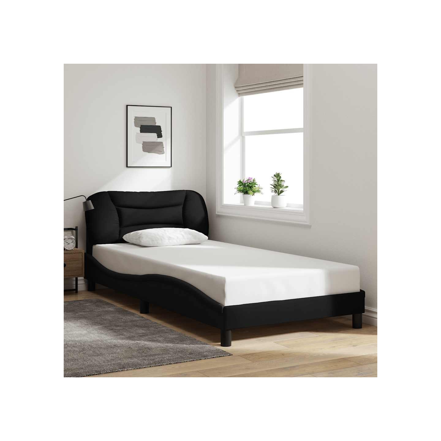 Cadre de lit sans matelas Hvar noir 100x200 cm tissu