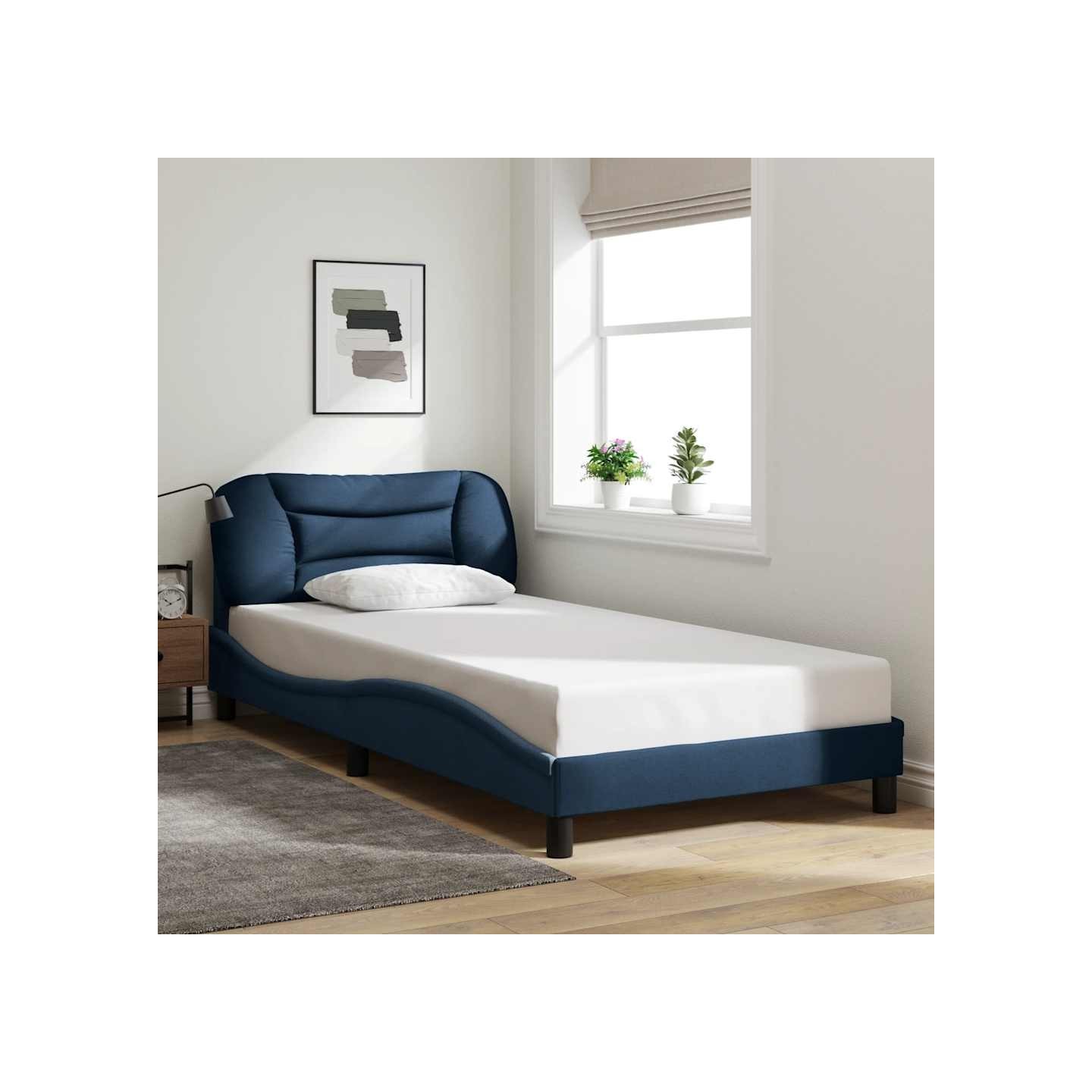 Cadre de lit sans matelas Hvar bleu 100x200 cm tissu