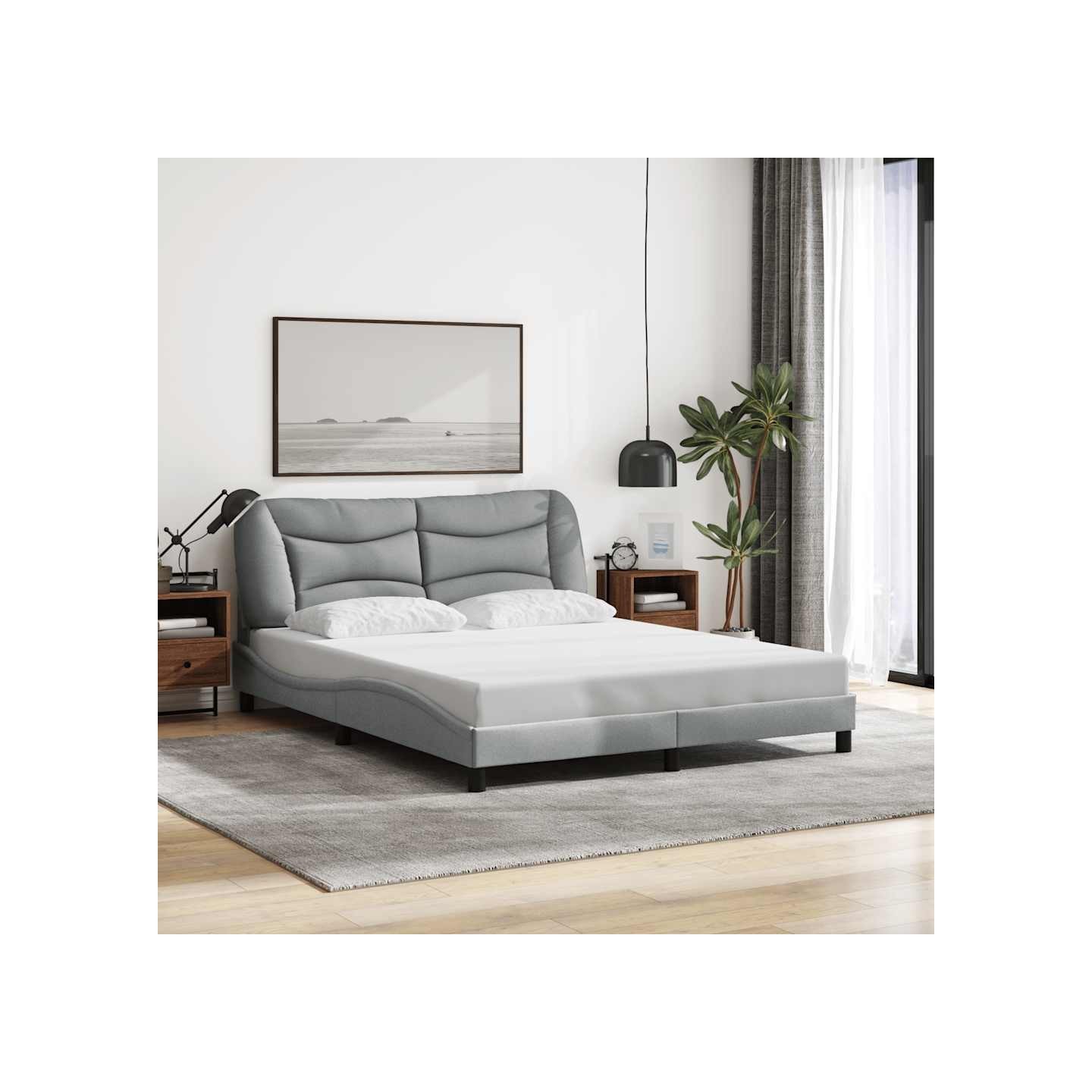 Cadre de lit sans matelas Hvar gris clair 160x200 cm tissu