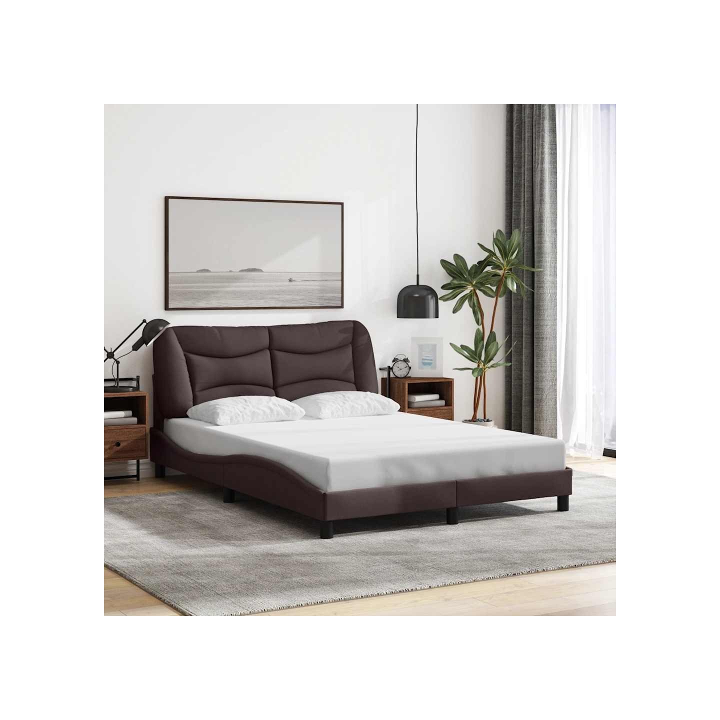 Cadre de lit sans matelas Hvar marron foncé 120x200 cm tissu