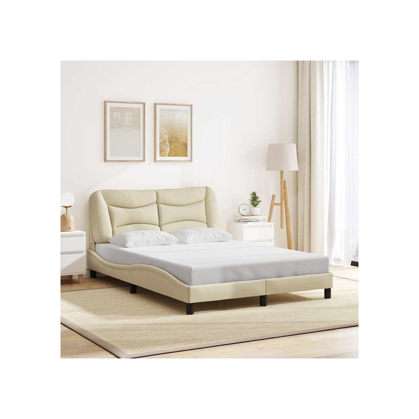 Cadre de lit sans matelas Hvar crème 140x190 cm tissu