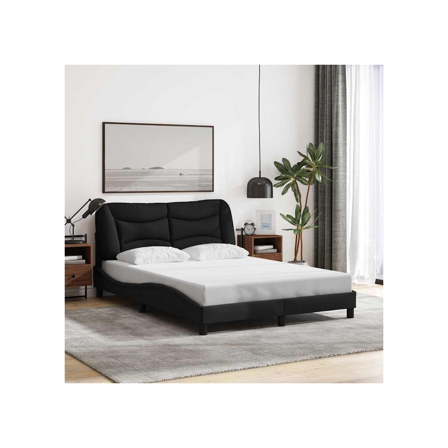 Cadre de lit sans matelas Hvar noir 140x190 cm tissu