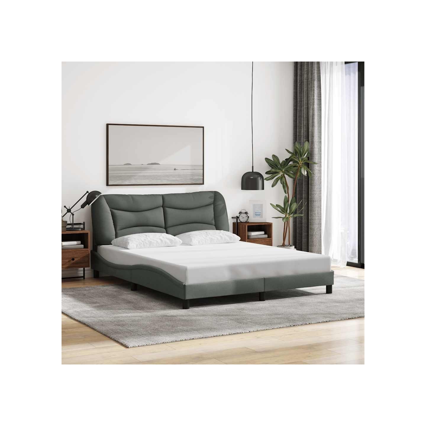 Cadre de lit sans matelas Hvar gris foncé 160x200 cm tissu