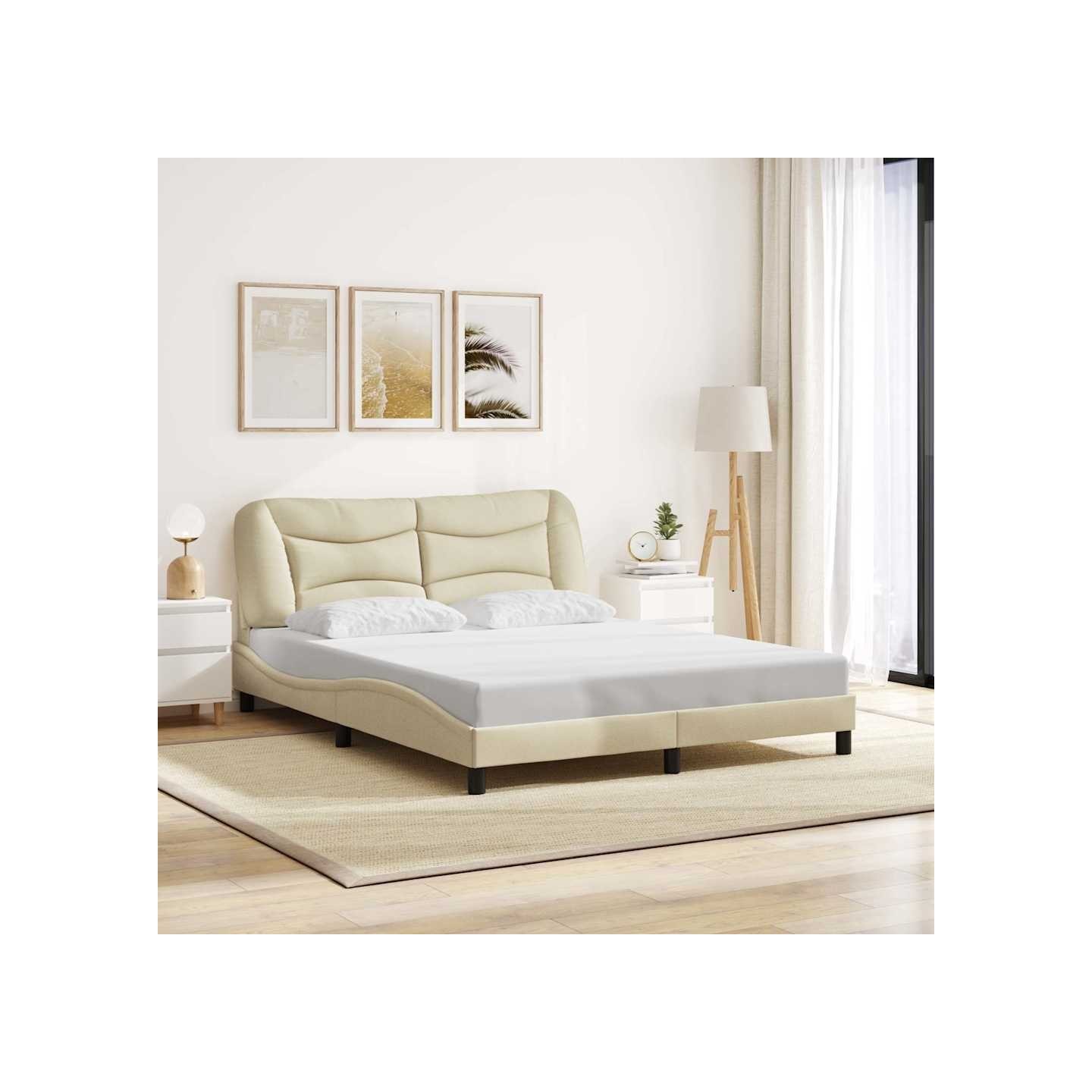 Cadre de lit sans matelas Hvar crème 160x200 cm tissu