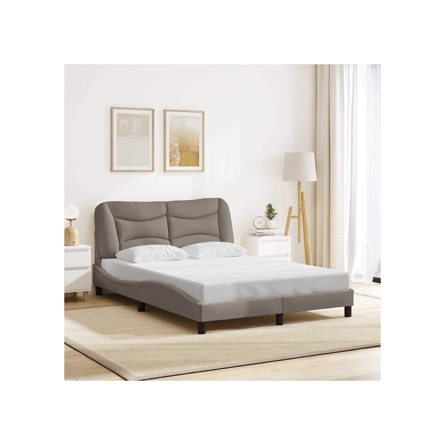 Cadre de lit sans matelas Hvar taupe 140x200 cm tissu