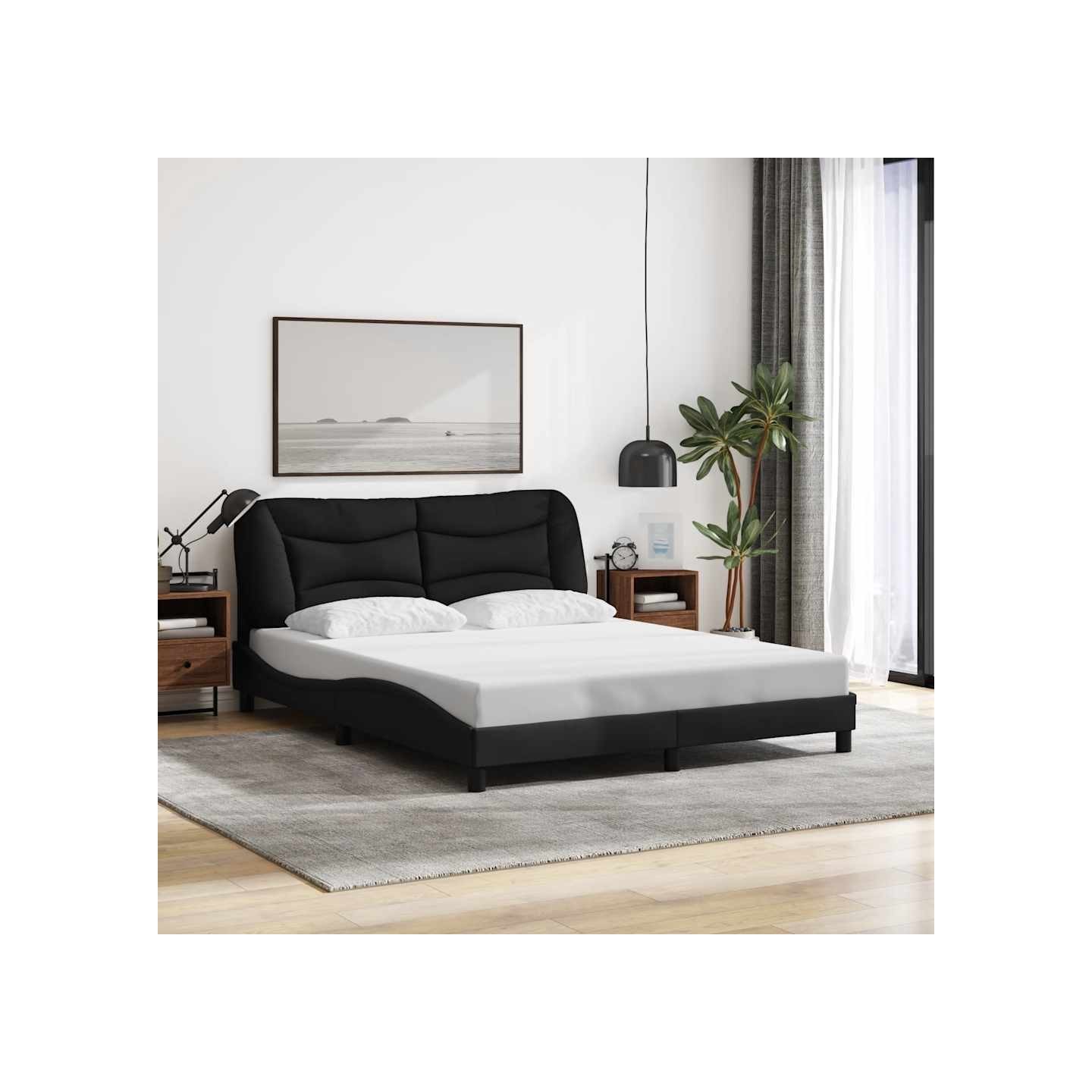 Cadre de lit sans matelas Hvar noir 160x200 cm tissu