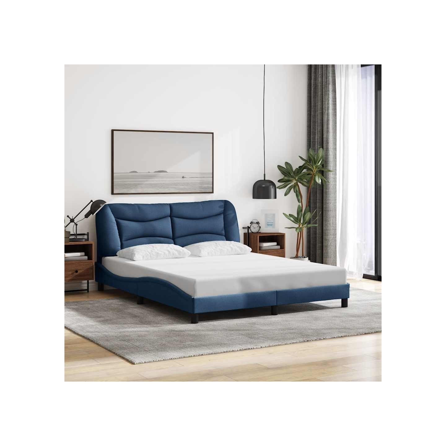 Cadre de lit sans matelas Hvar bleu 160x200 cm tissu