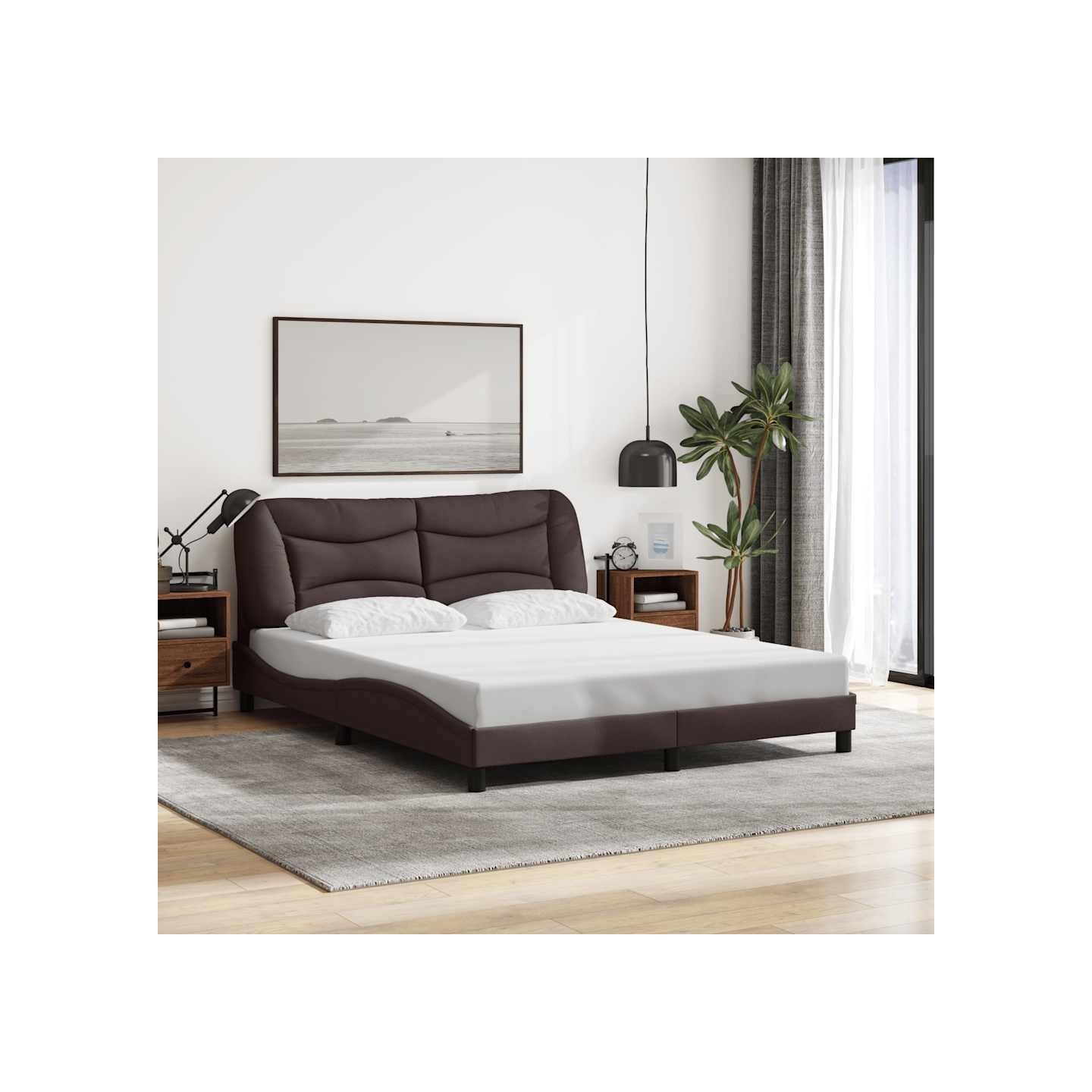 Cadre de lit sans matelas Hvar marron foncé 160x200 cm tissu