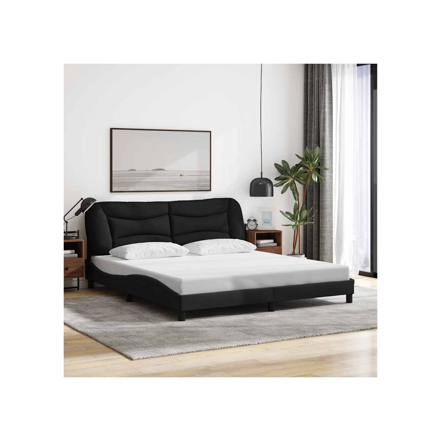 Cadre de lit sans matelas Hvar noir 180x200 cm tissu