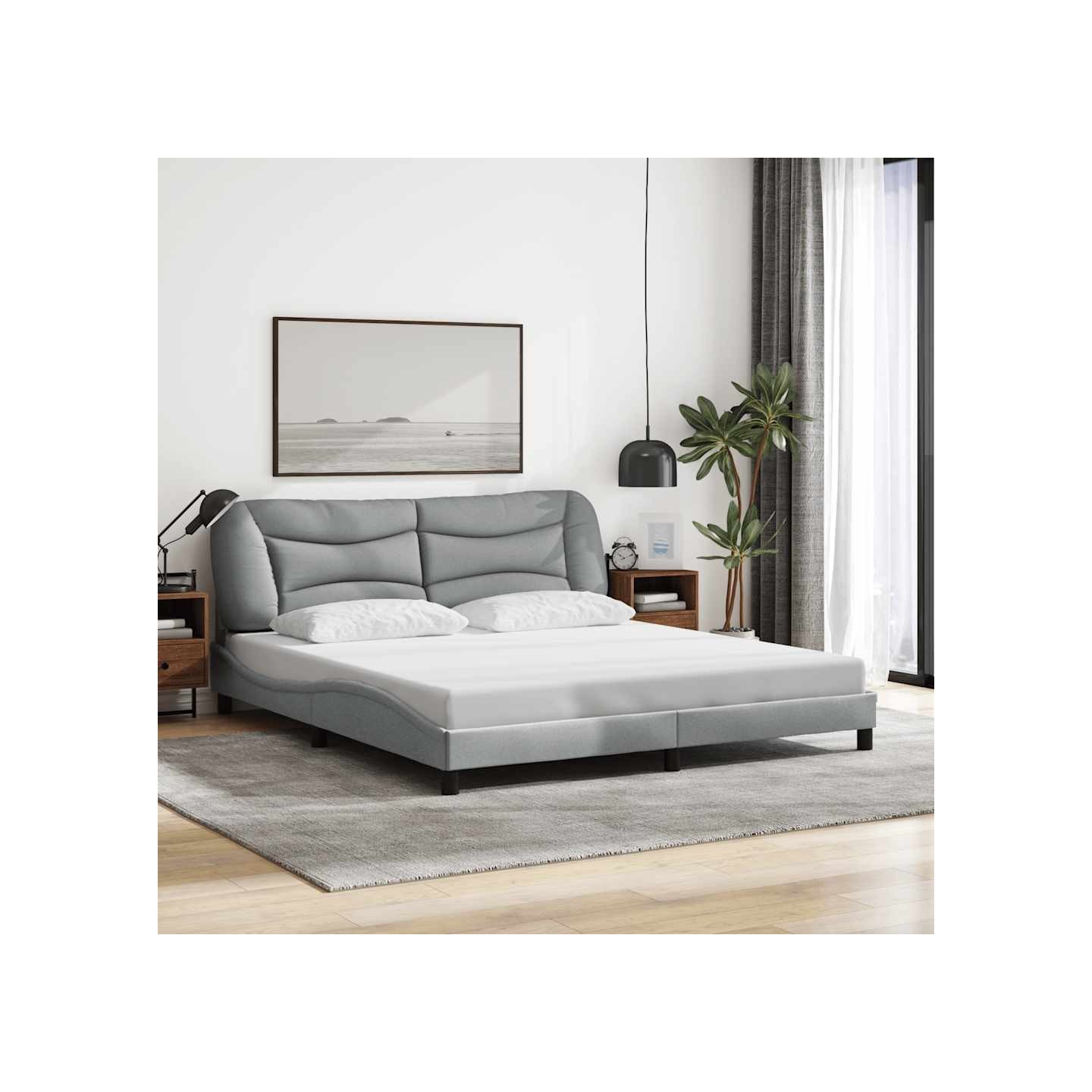 Cadre de lit sans matelas Hvar gris clair 180x200 cm tissu