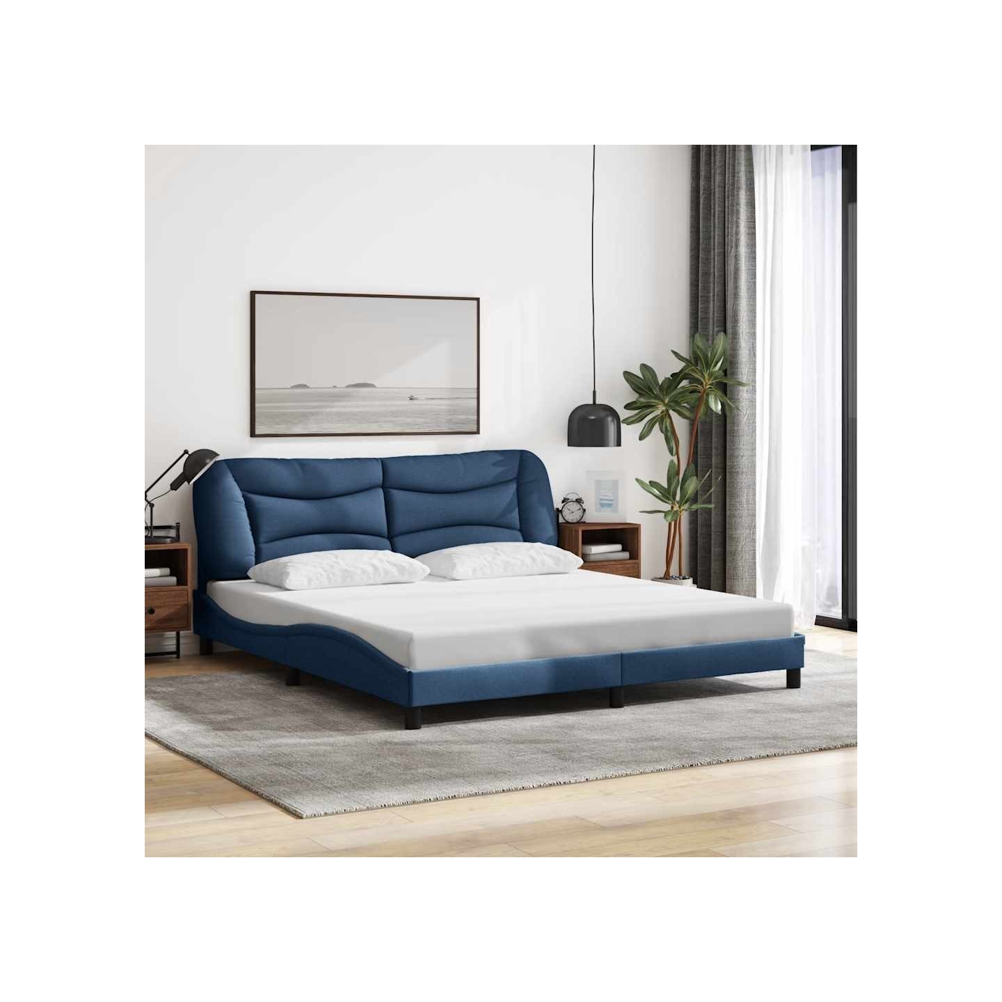 Cadre de lit sans matelas Hvar bleu 180x200 cm tissu