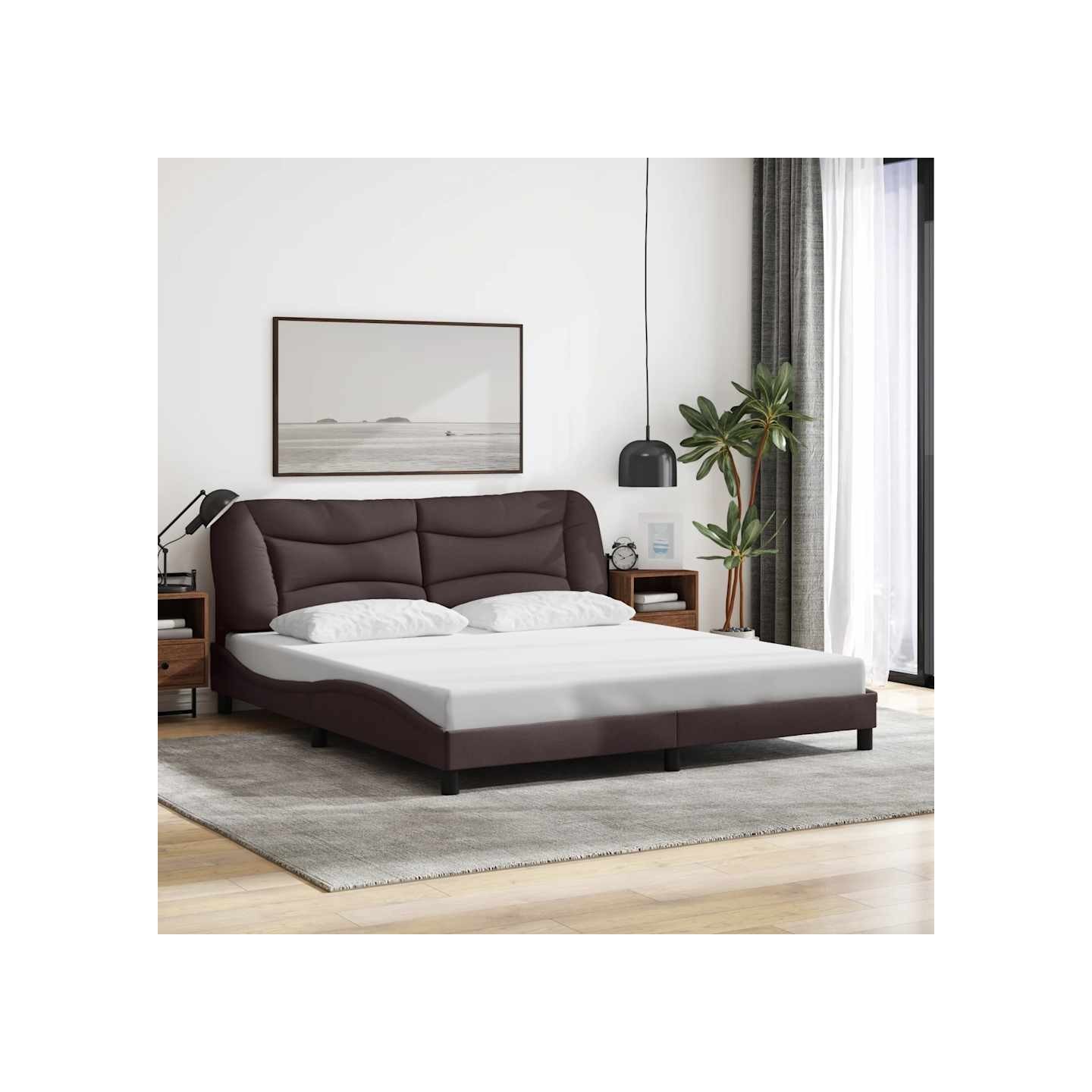 Cadre de lit sans matelas Hvar marron foncé 180x200 cm tissu