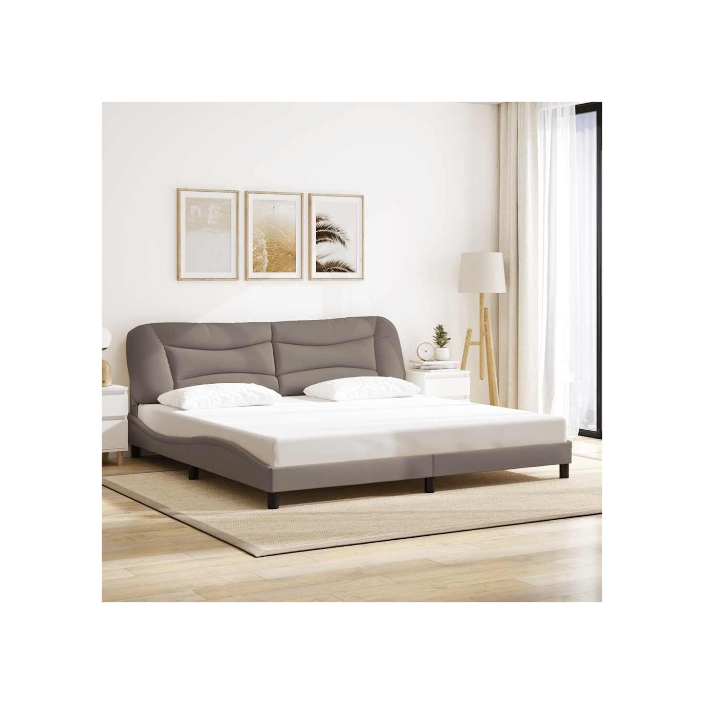 Cadre de lit sans matelas Hvar taupe 200x200 cm tissu