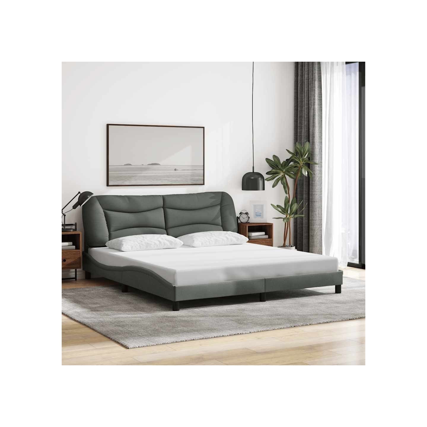 Cadre de lit sans matelas Hvar gris foncé 180x200 cm tissu