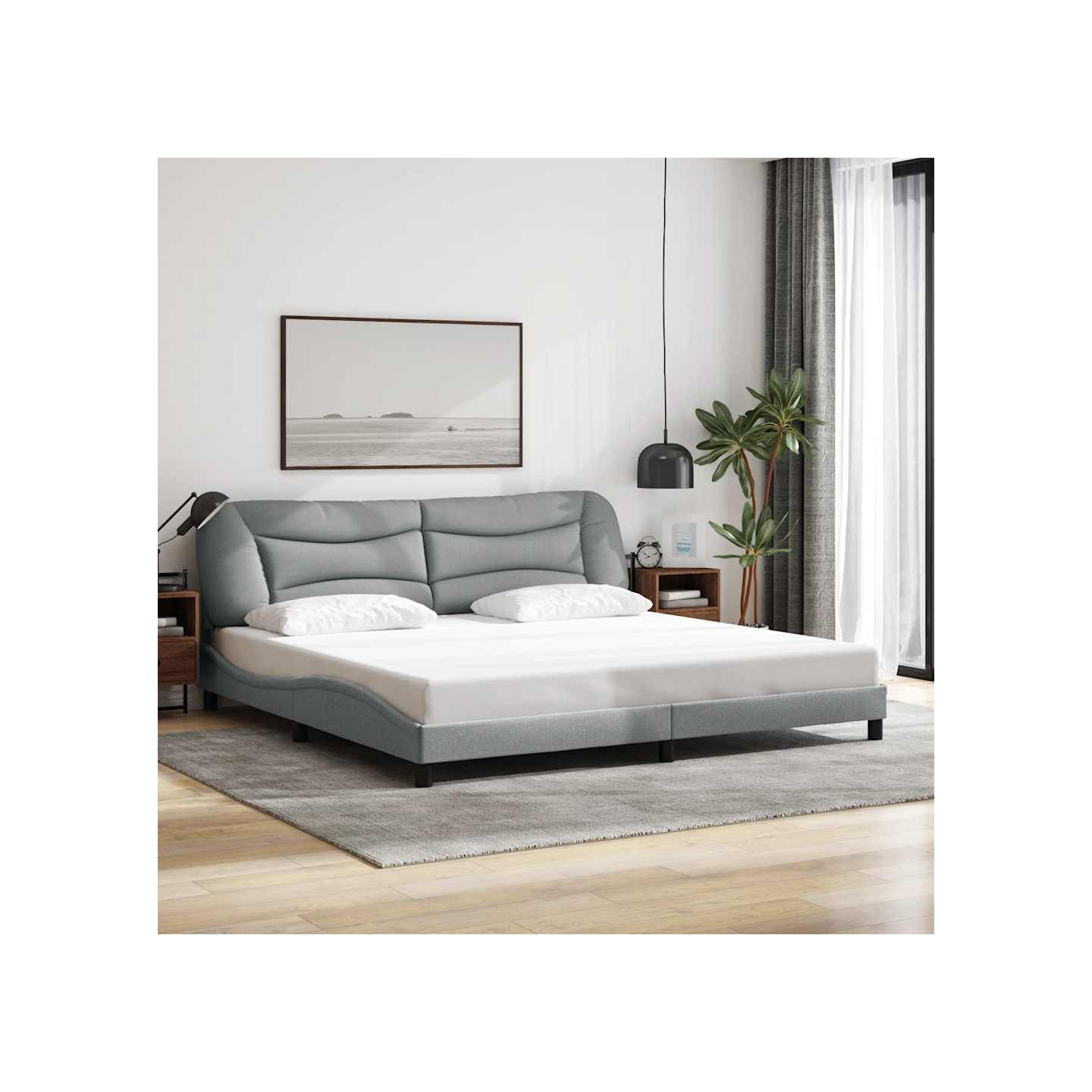Cadre de lit sans matelas Hvar gris clair 200x200 cm tissu