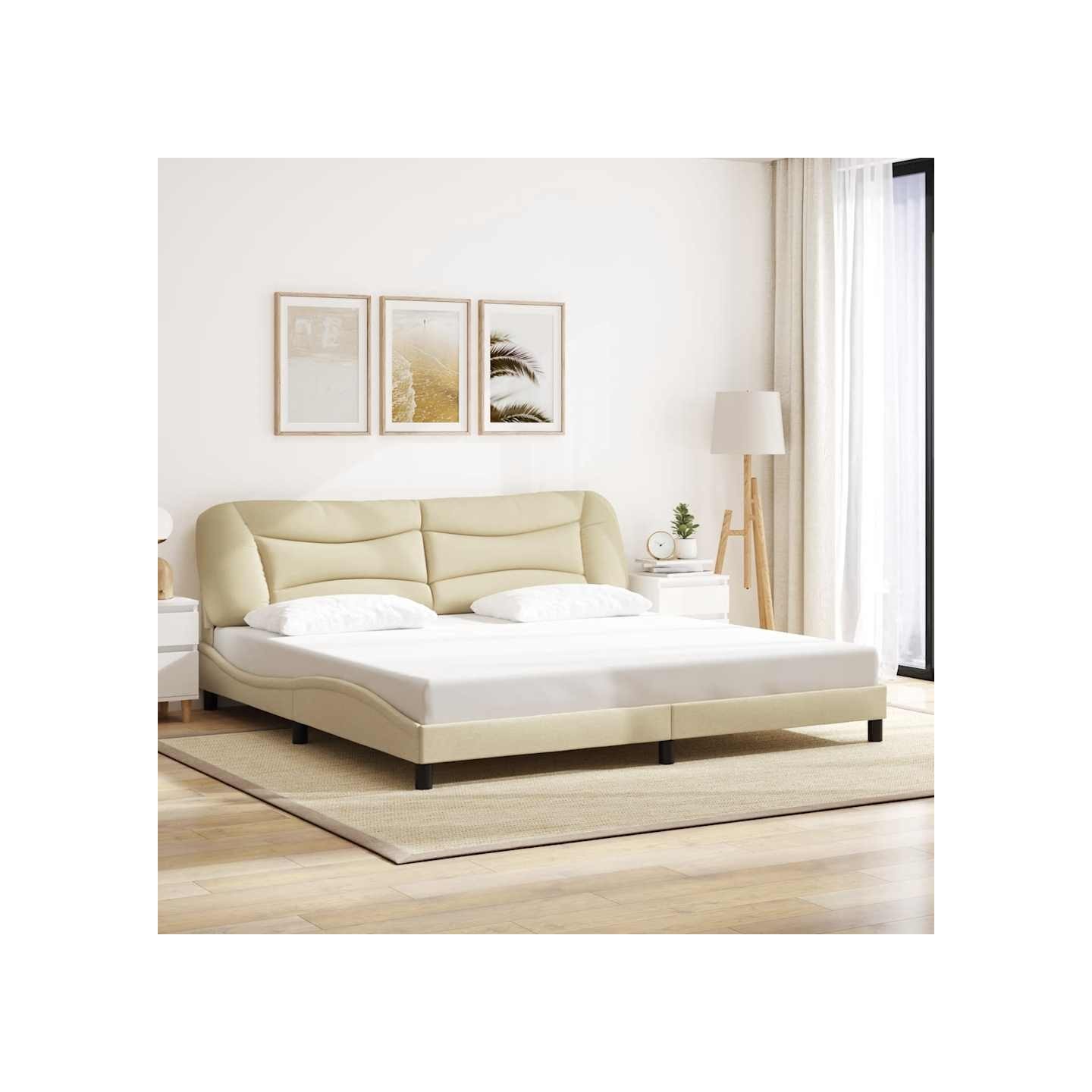 Cadre de lit sans matelas Hvar crème 200x200 cm tissu