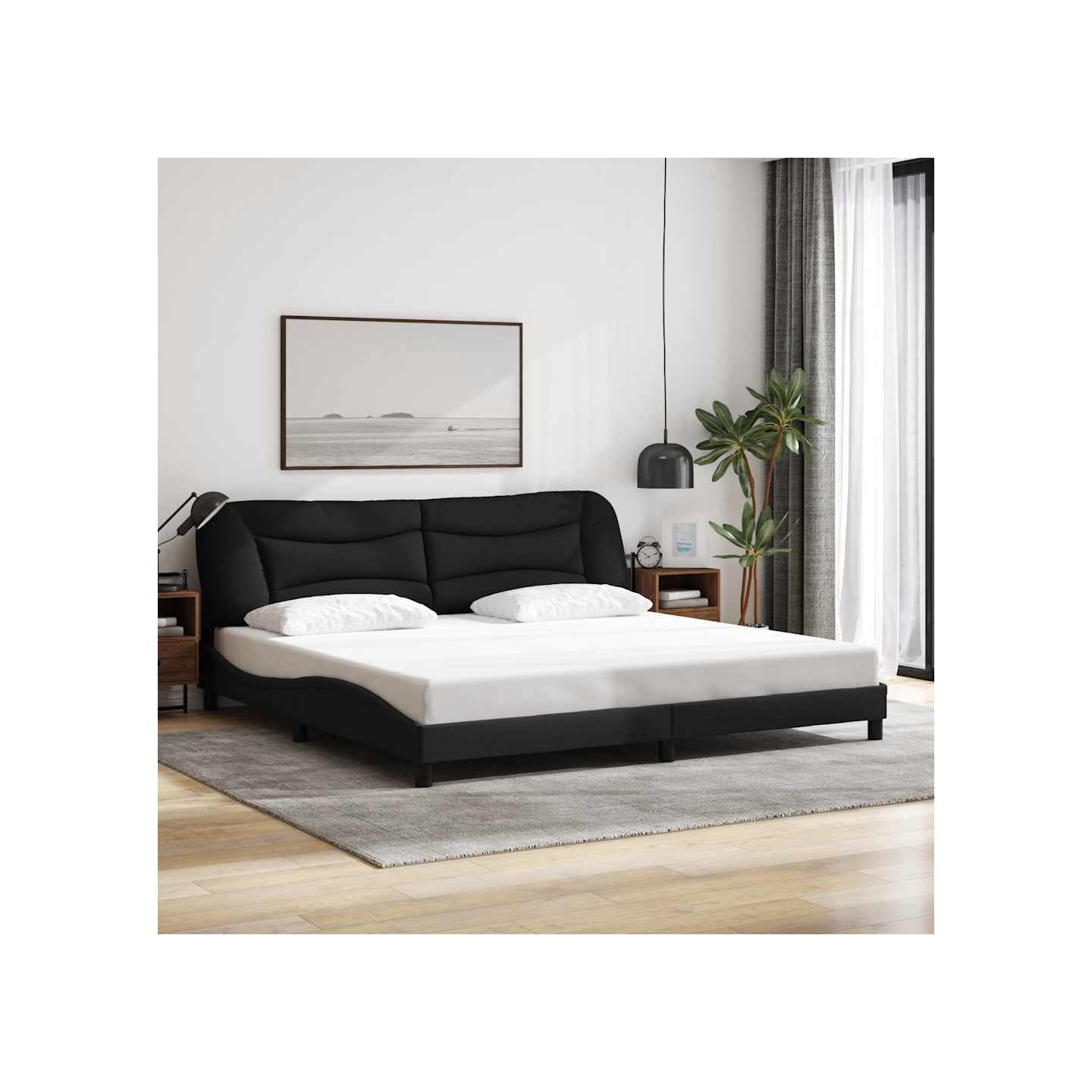 Cadre de lit sans matelas Hvar noir 200x200 cm tissu