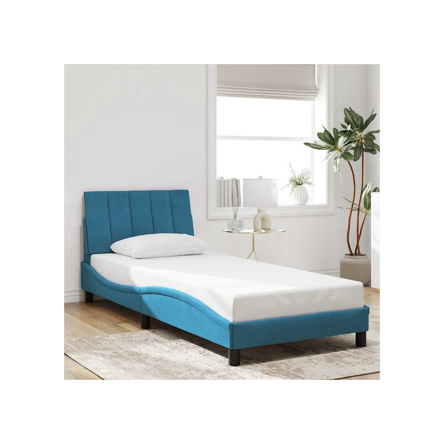 Cadre de lit sans matelas Hanko bleu 80x200 cm velours