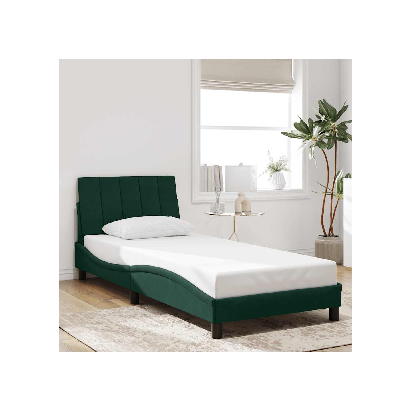 Cadre de lit sans matelas Hanko vert foncé 90x190 cm velours