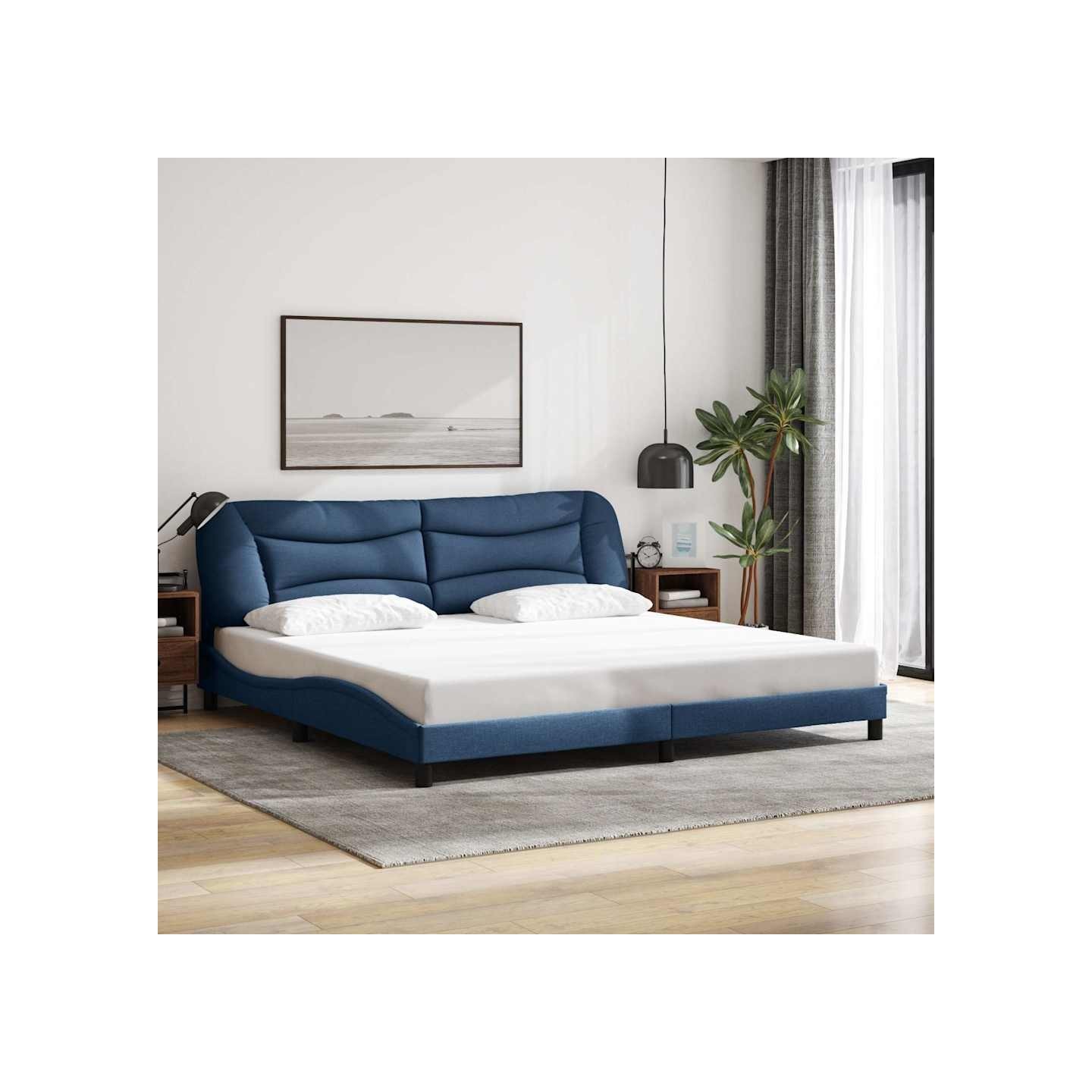 Cadre de lit sans matelas Hvar bleu 200x200 cm tissu
