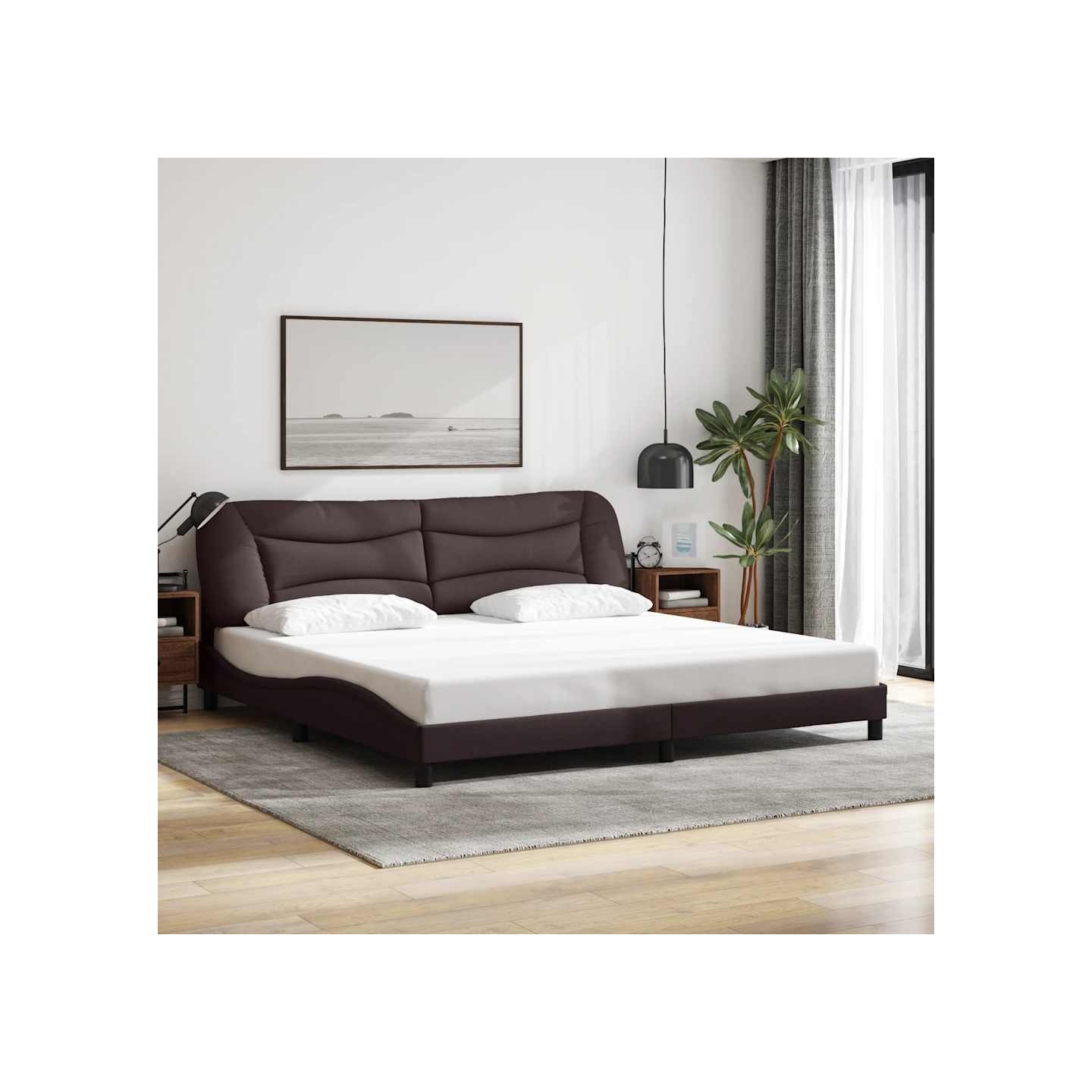 Cadre de lit sans matelas Hvar marron foncé 200x200 cm tissu