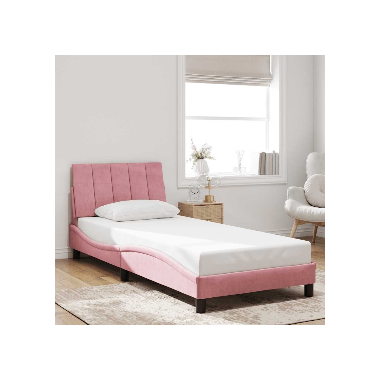 Cadre de lit sans matelas Hanko rose 90x190 cm velours