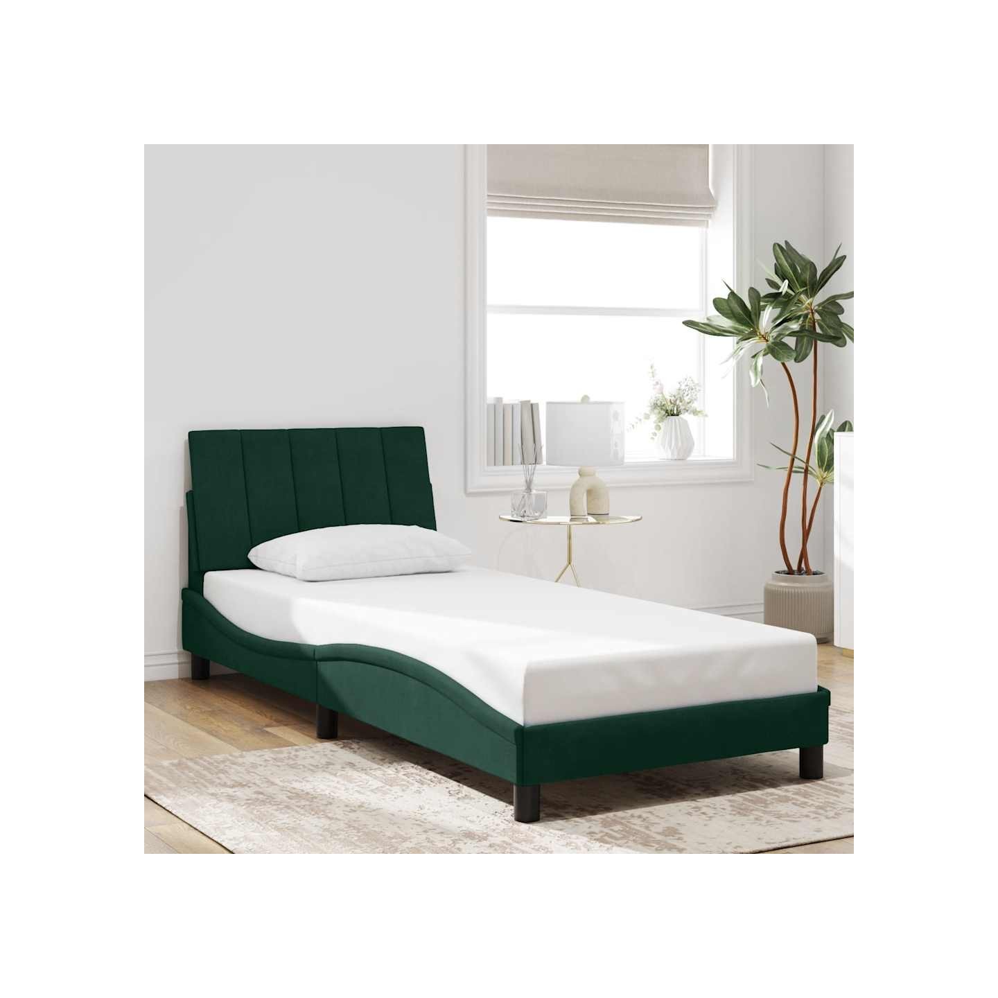 Cadre de lit sans matelas Hanko vert foncé 90x200 cm velours