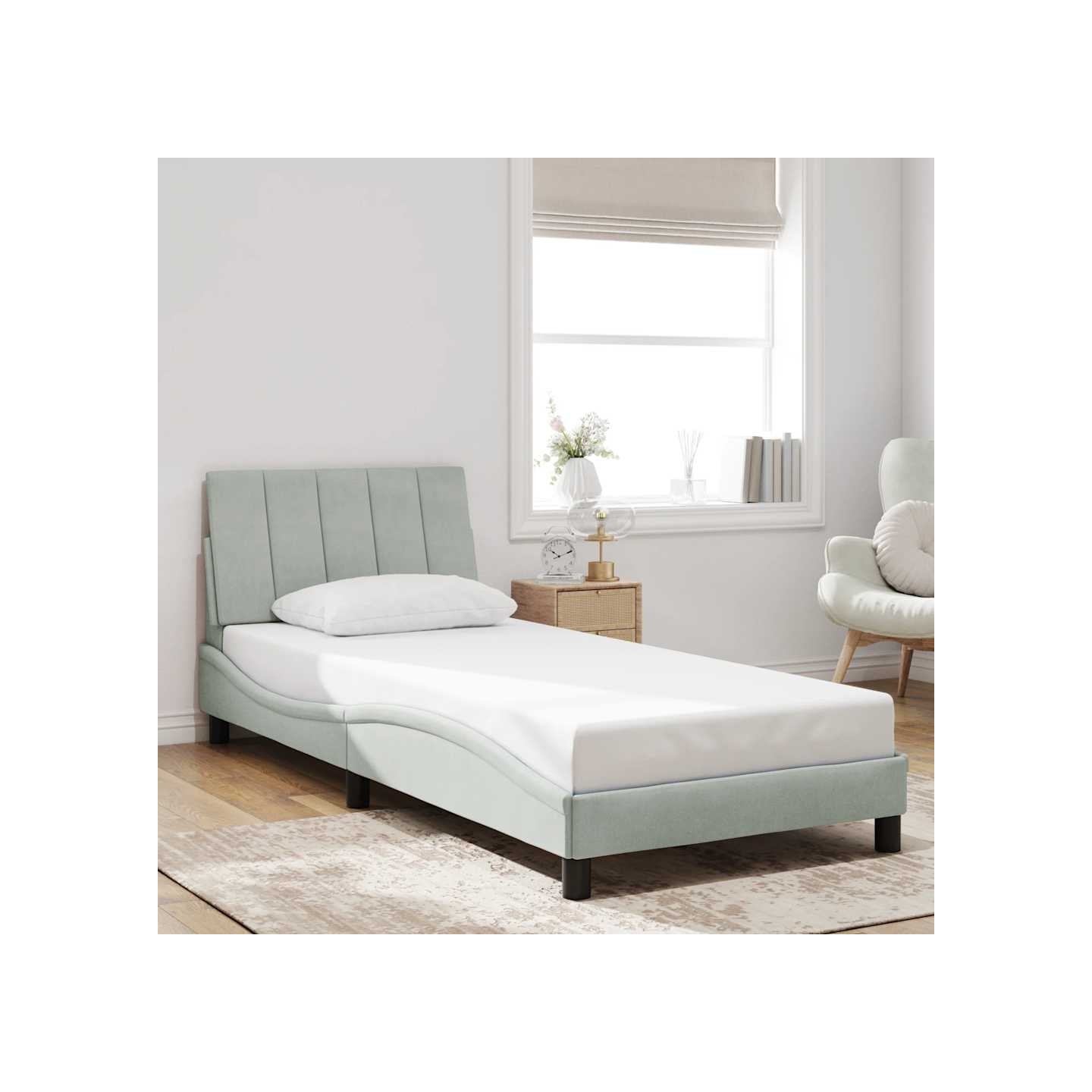 Cadre de lit sans matelas Hanko gris clair 90x190 cm velours