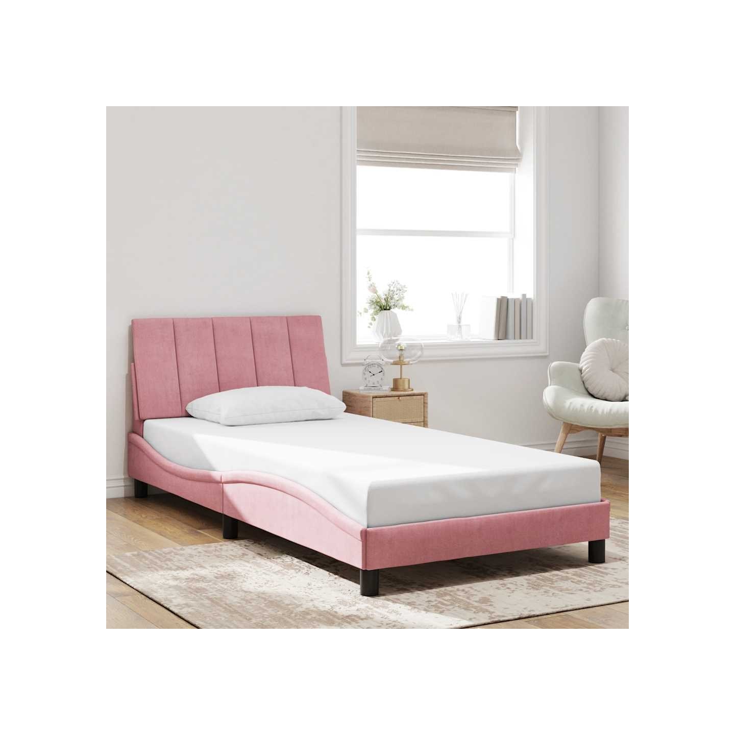 Cadre de lit sans matelas Hanko rose 100x200 cm velours