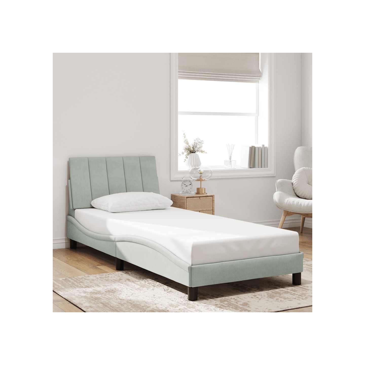Cadre de lit sans matelas Hanko gris clair 90x200 cm velours