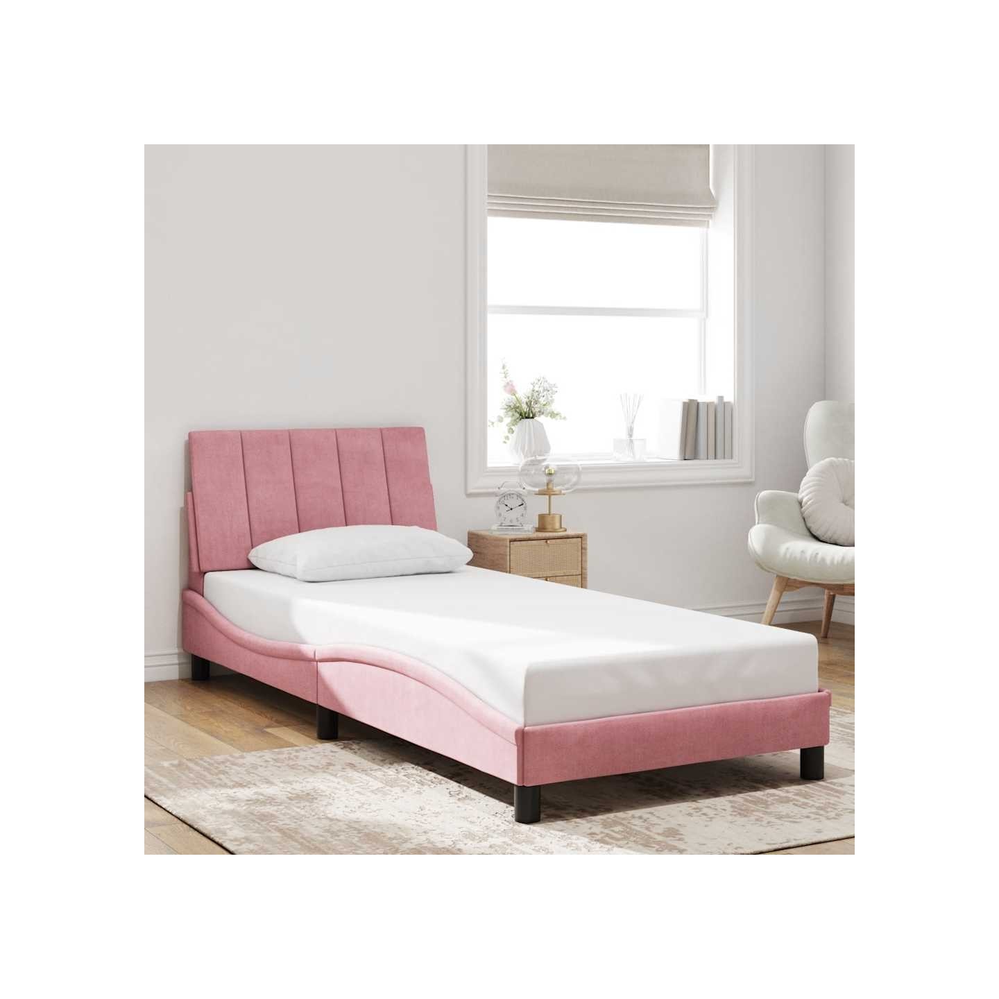 Cadre de lit sans matelas Hanko rose 90x200 cm velours
