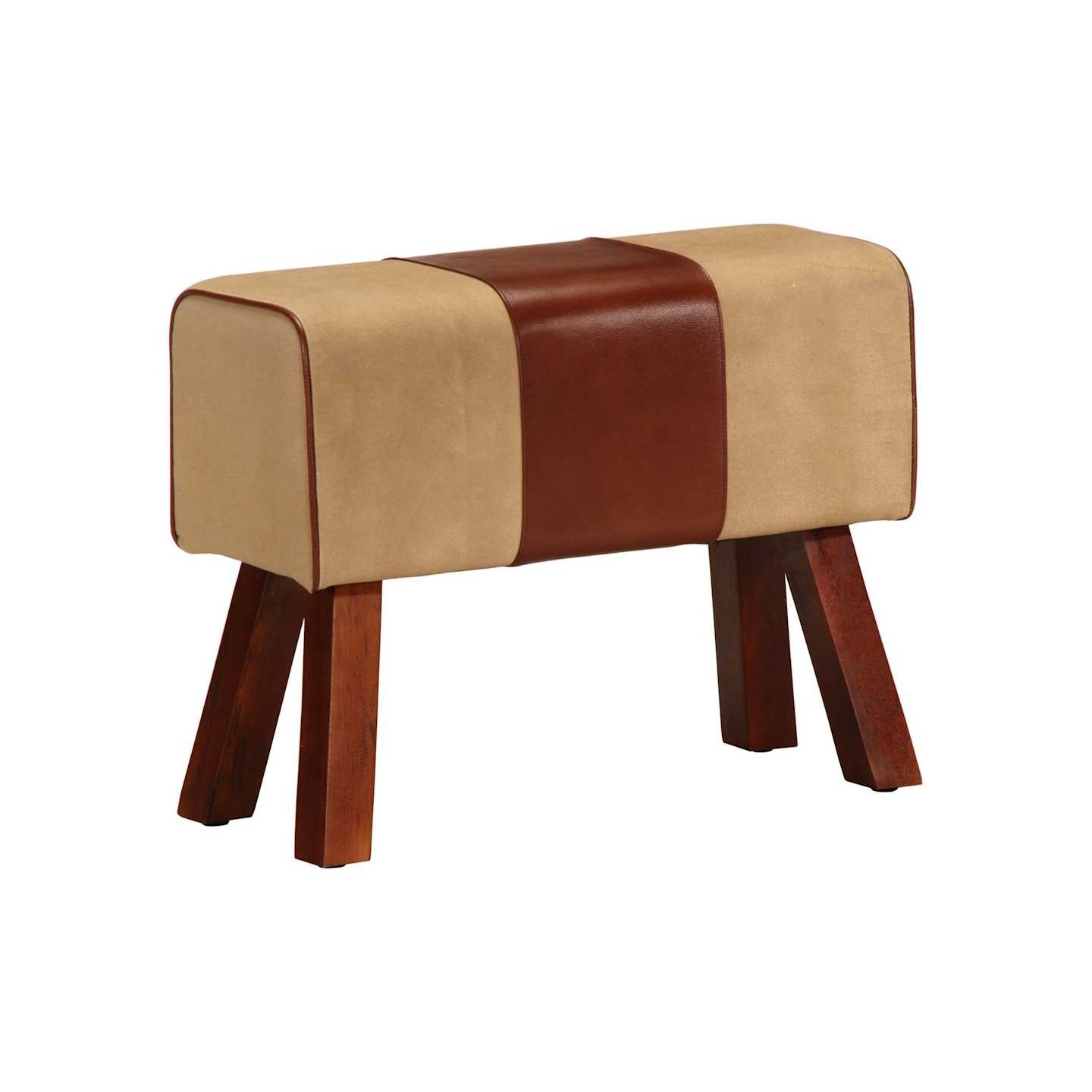 Banc saut de cheval 58 cm marron cuir véritable et manguier