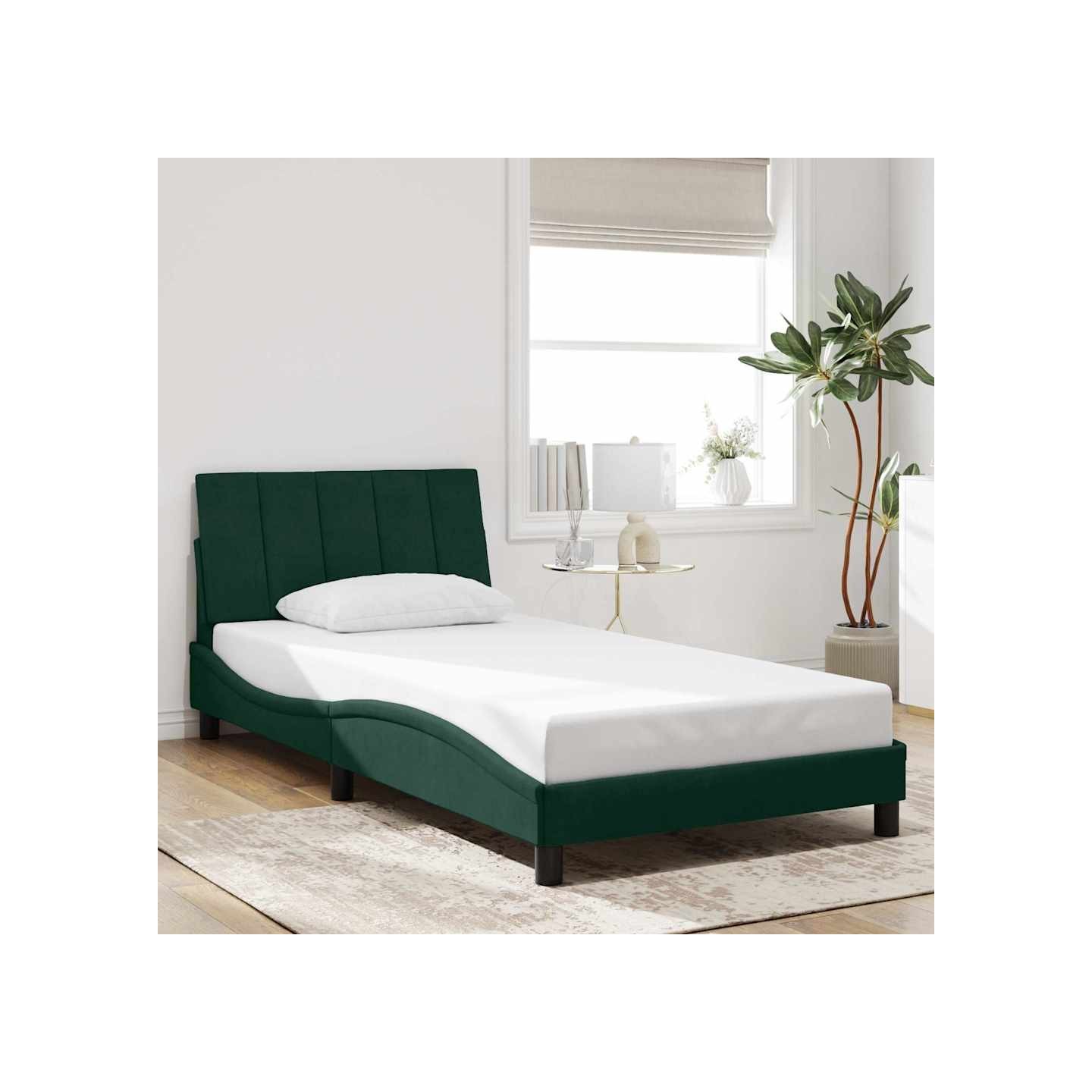 Cadre de lit sans matelas Hanko vert foncé 100x200 cm velours