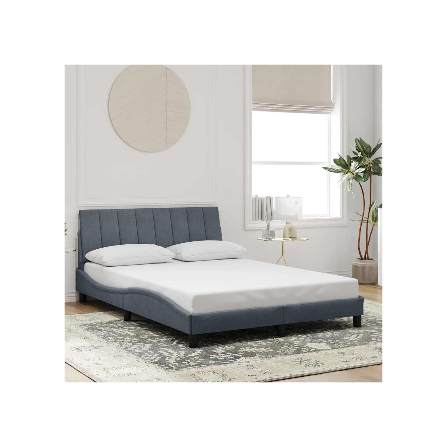 Cadre de lit sans matelas Hanko gris foncé 140x200 cm velours