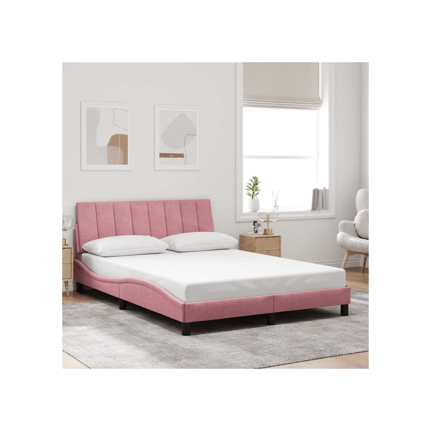 Cadre de lit sans matelas Hanko rose 120x200 cm velours