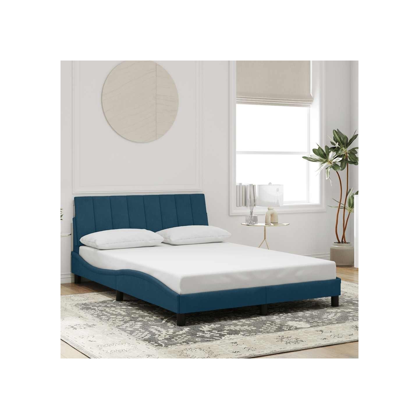 Cadre de lit sans matelas Hanko bleu 140x190 cm velours