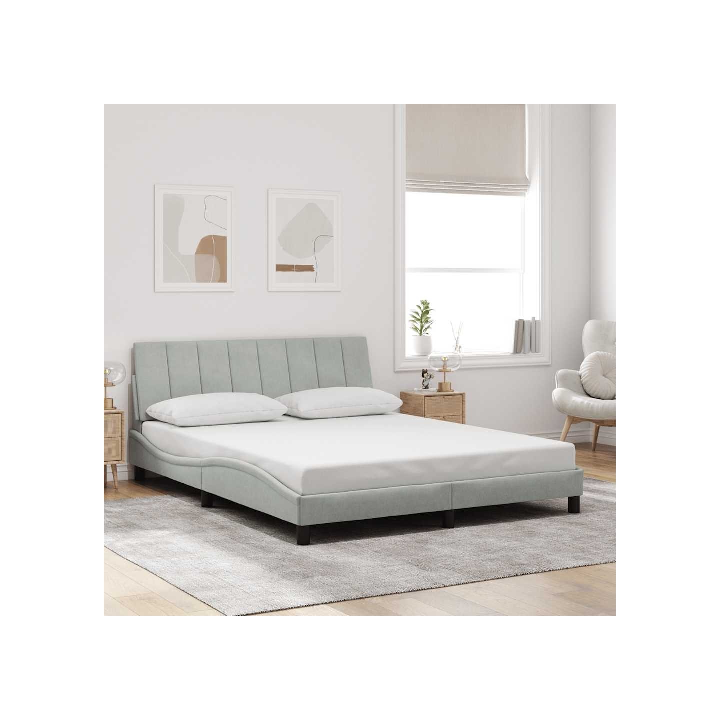 Cadre de lit sans matelas Hanko gris clair 160x200 cm velours
