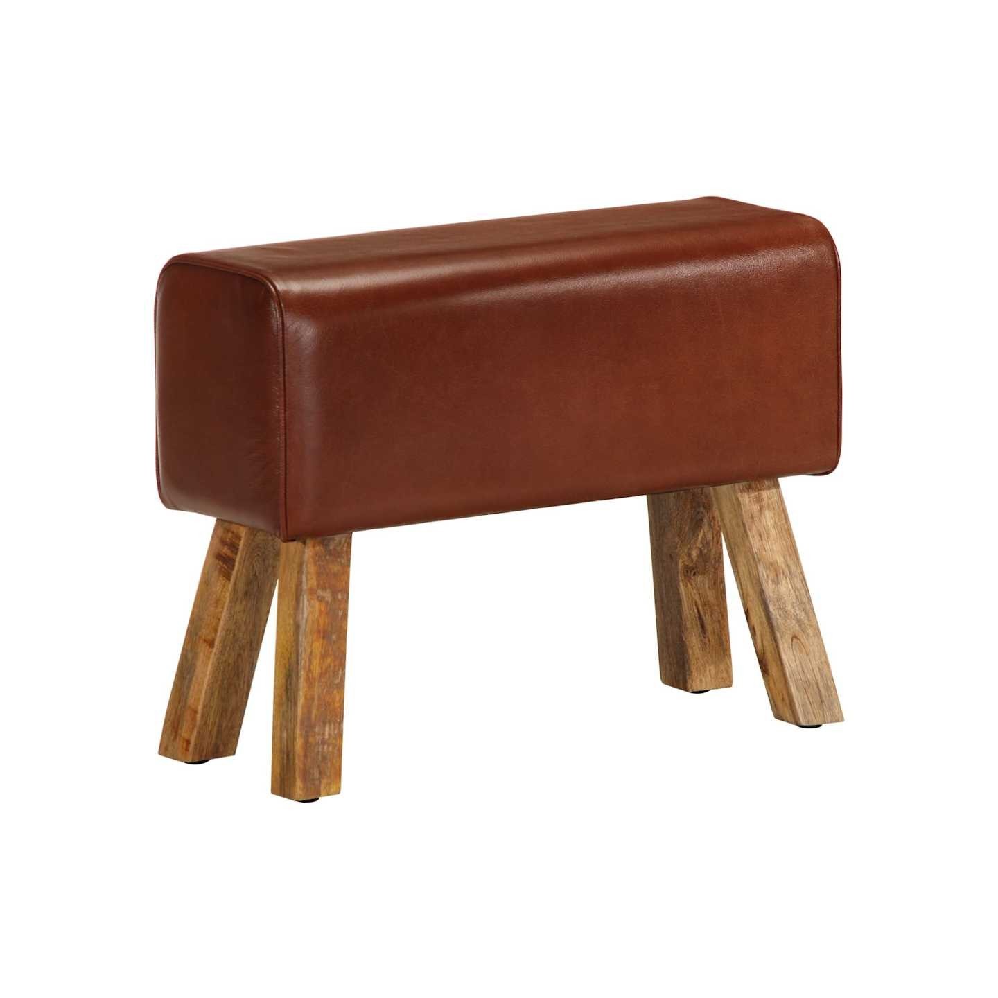 Banc saut de cheval 58 cm marron cuir véritable et manguier