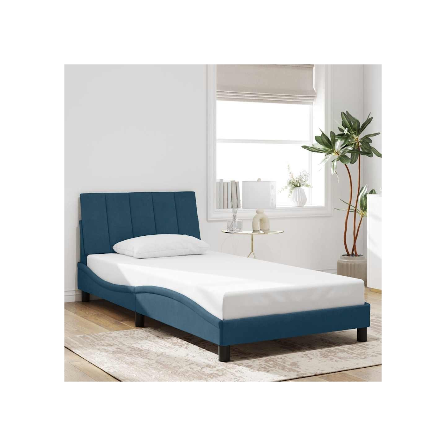 Cadre de lit sans matelas Hanko bleu 100x200 cm velours