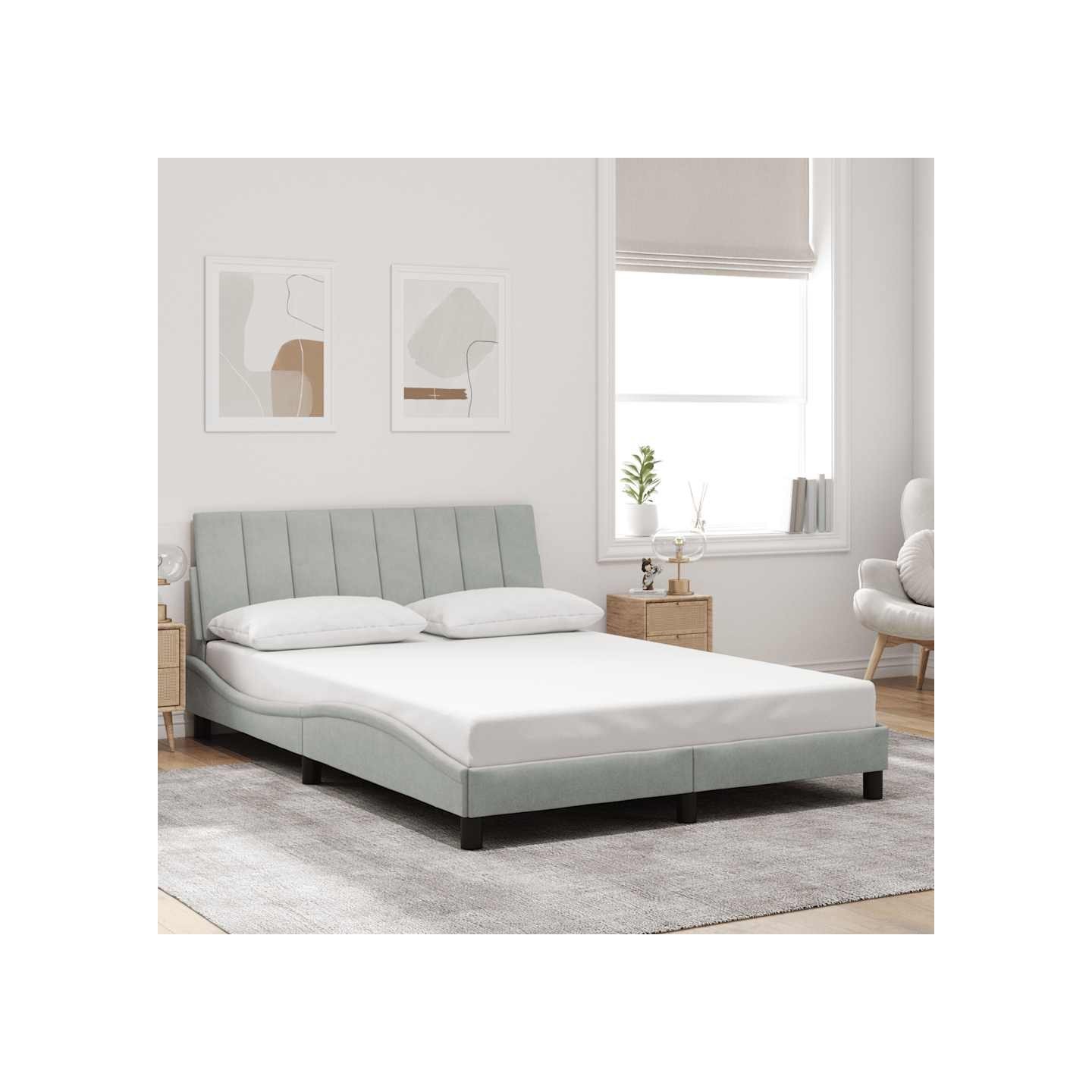 Cadre de lit sans matelas Hanko gris clair 140x190 cm velours