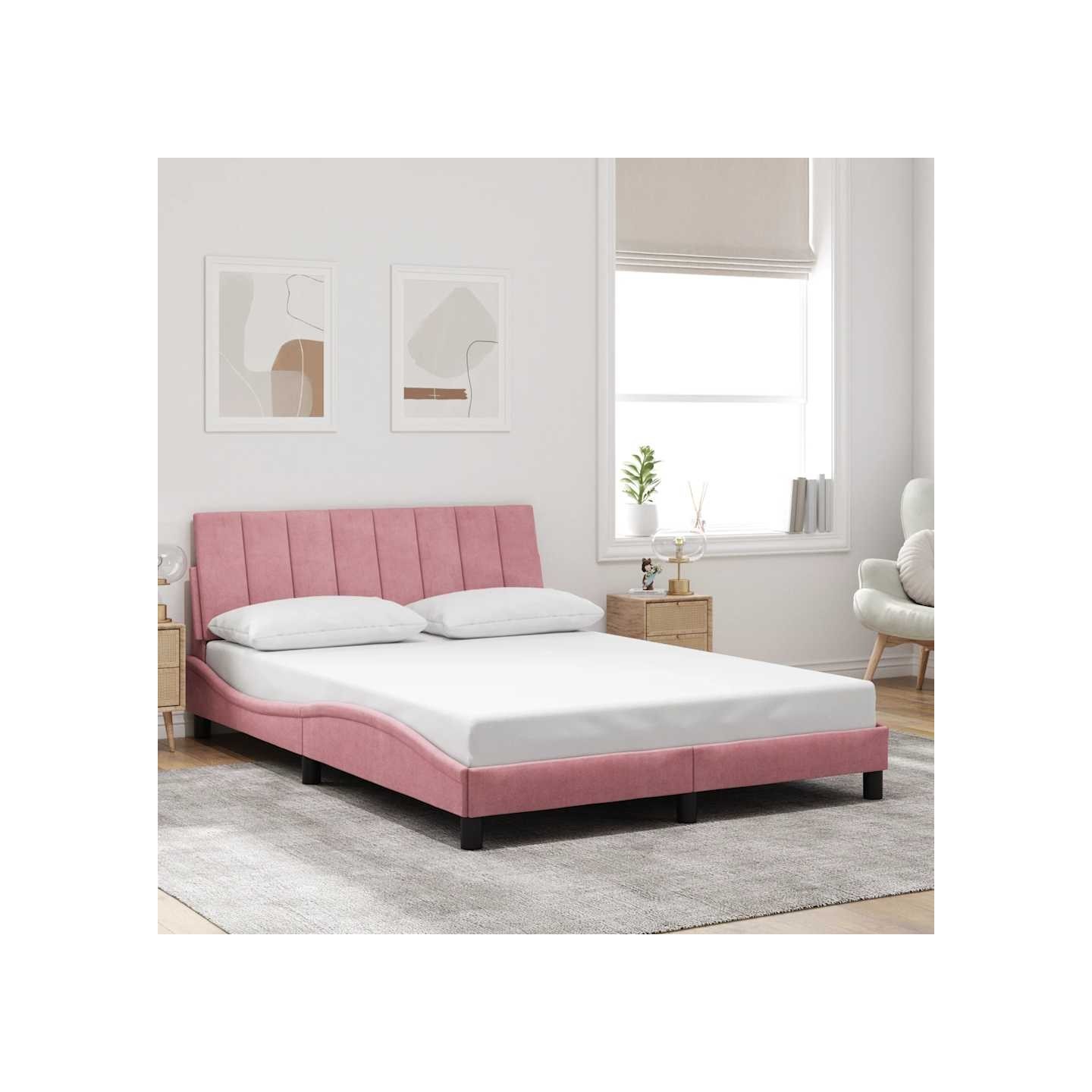 Cadre de lit sans matelas Hanko rose 140x190 cm velours