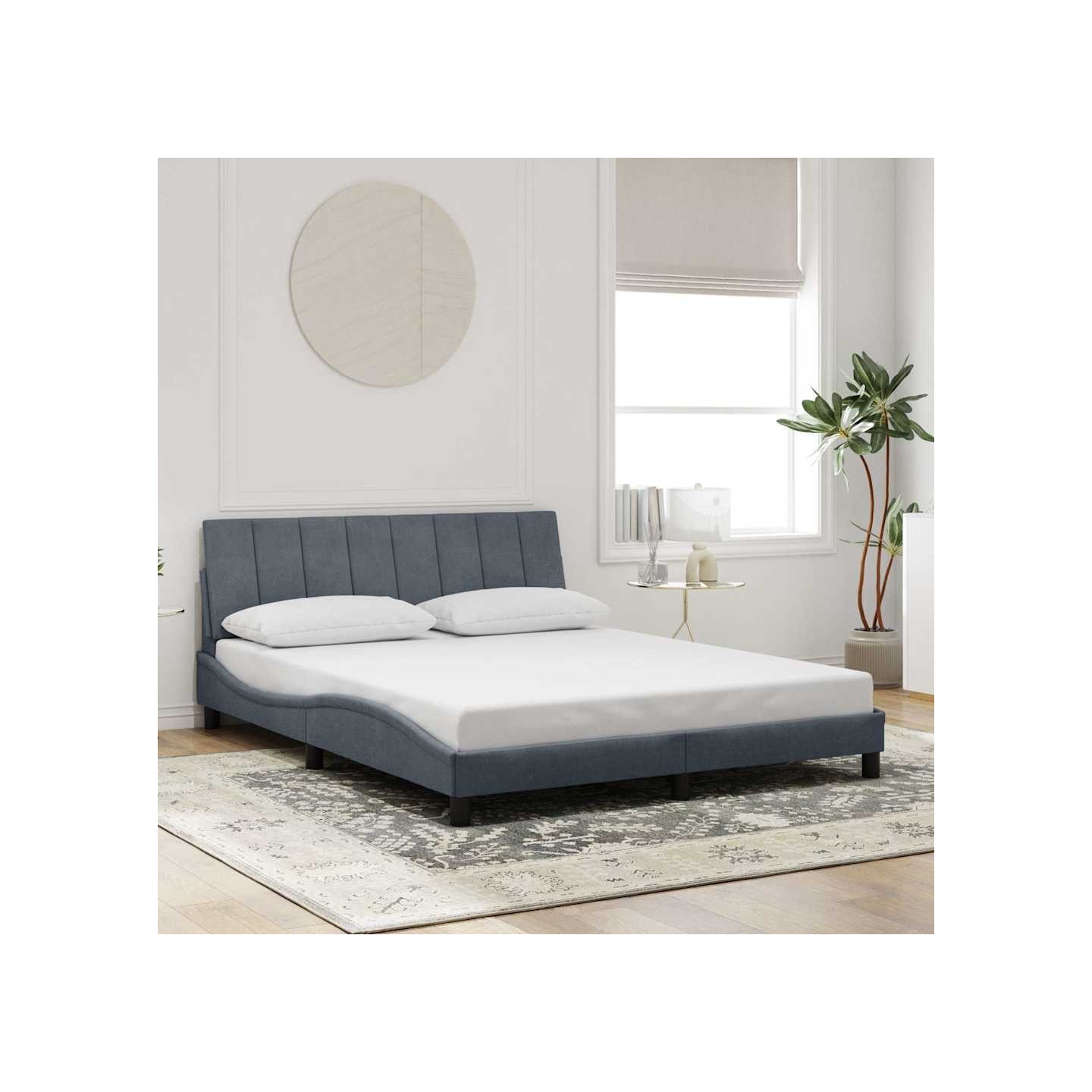 Cadre de lit sans matelas Hanko gris foncé 160x200 cm velours