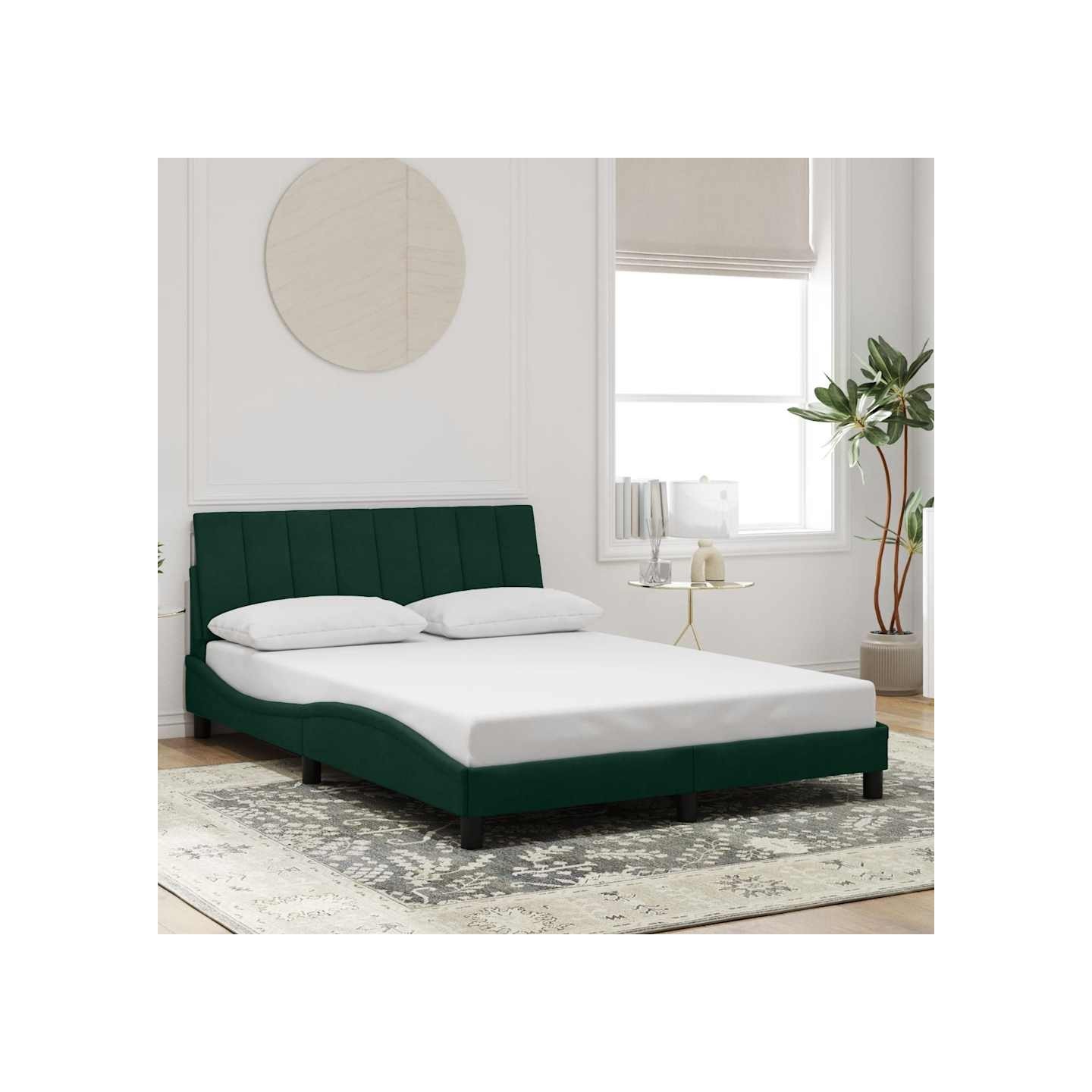 Cadre de lit sans matelas Hanko vert foncé 140x200 cm velours