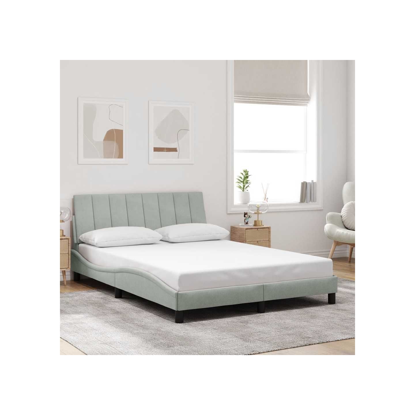 Cadre de lit sans matelas Hanko gris clair 140x200 cm velours