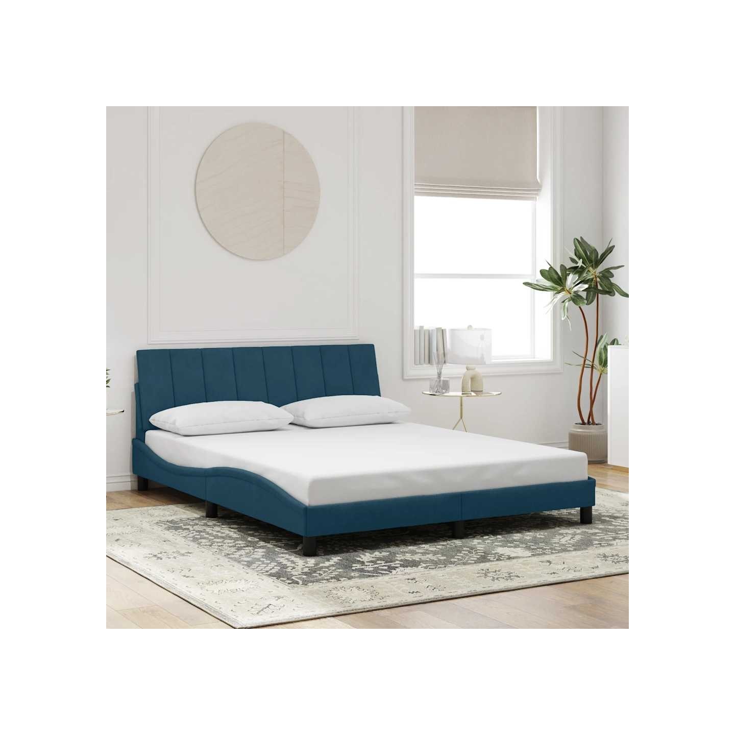 Cadre de lit sans matelas Hanko bleu 160x200 cm velours