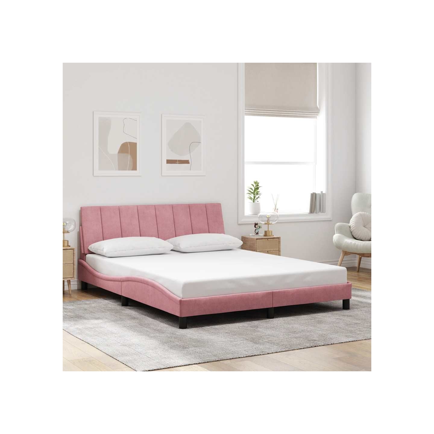 Cadre de lit sans matelas Hanko rose 160x200 cm velours