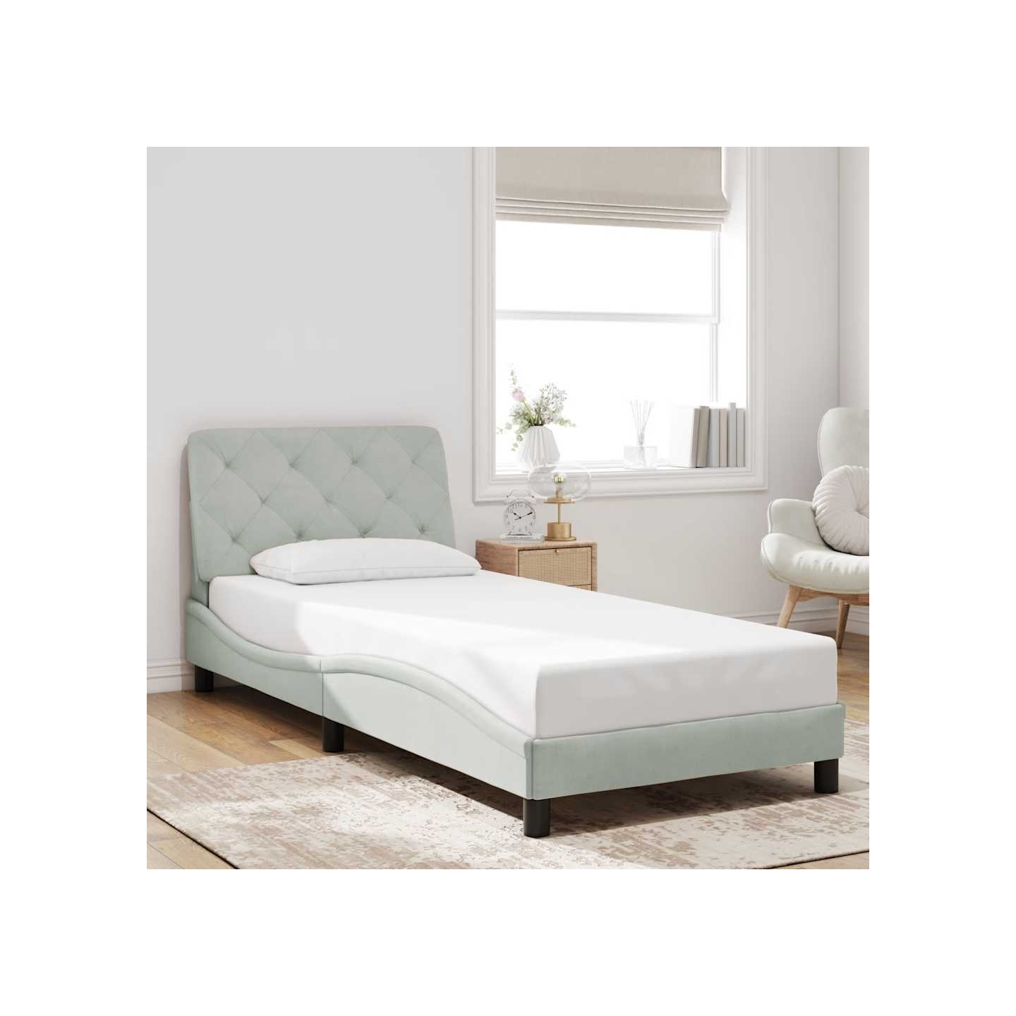 Cadre de lit sans matelas gris clair 80x200 cm velours