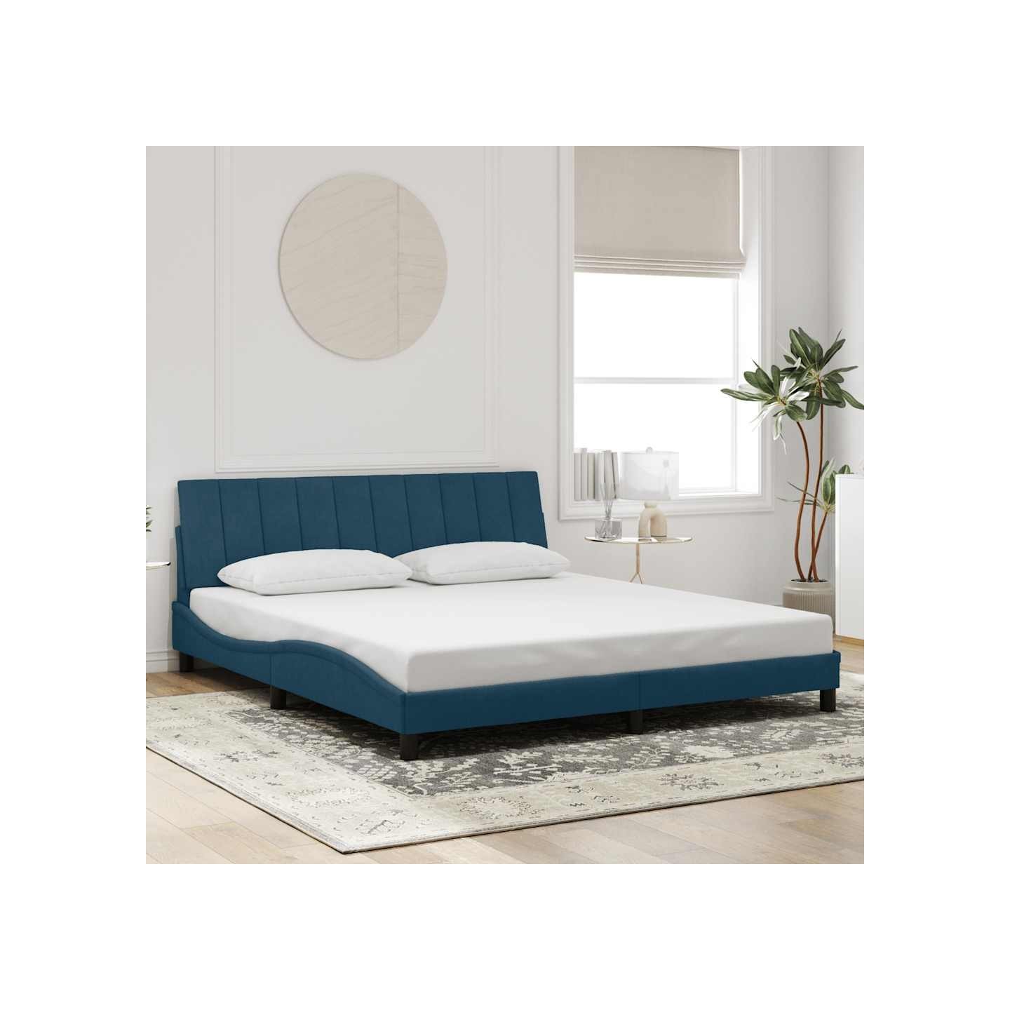 Cadre de lit sans matelas Hanko bleu 180x200 cm velours